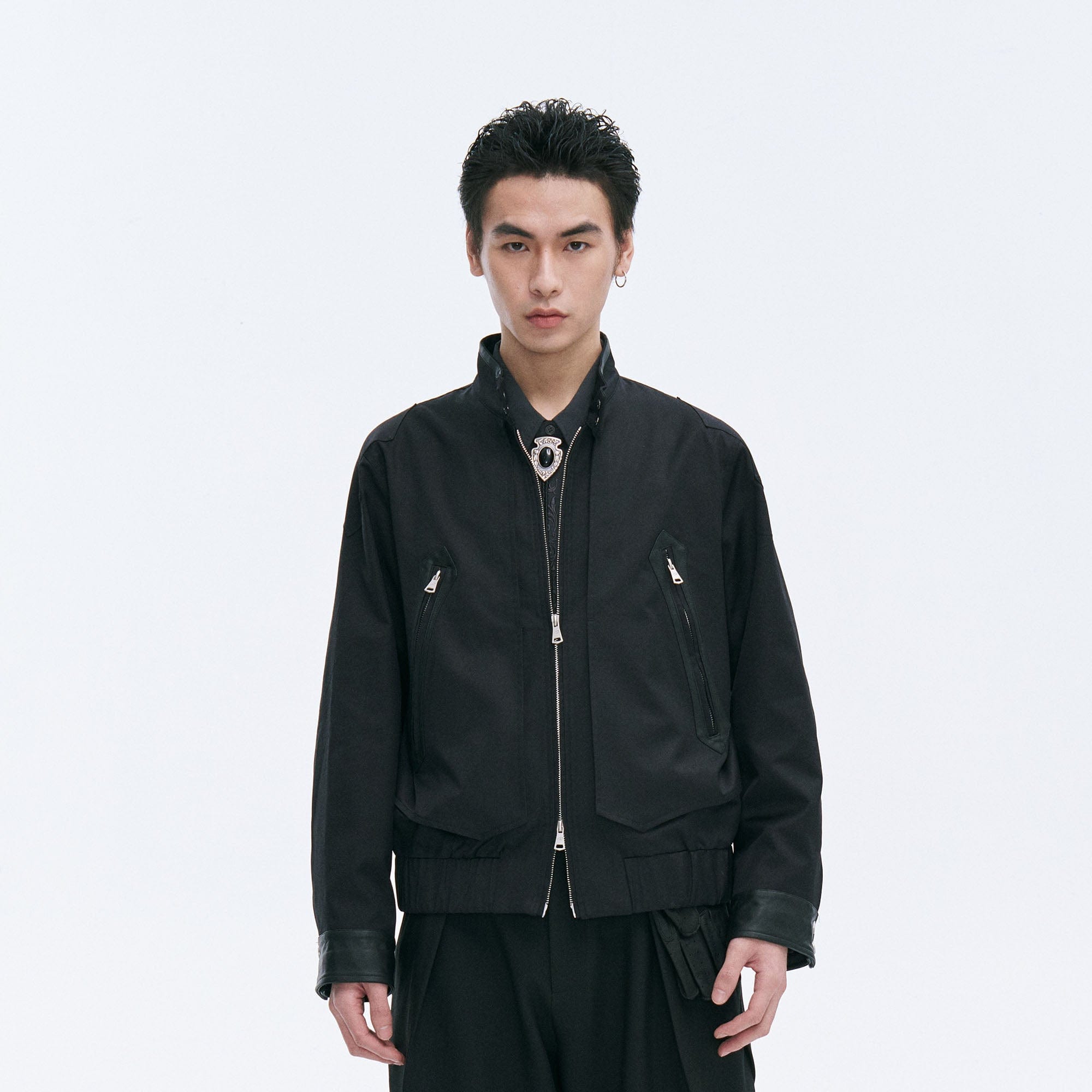 CATSSTAC Leather Panel Stand Collar Jacket, premium urban and streetwear designers apparel on PROJECTISR.com, CATSSTAC