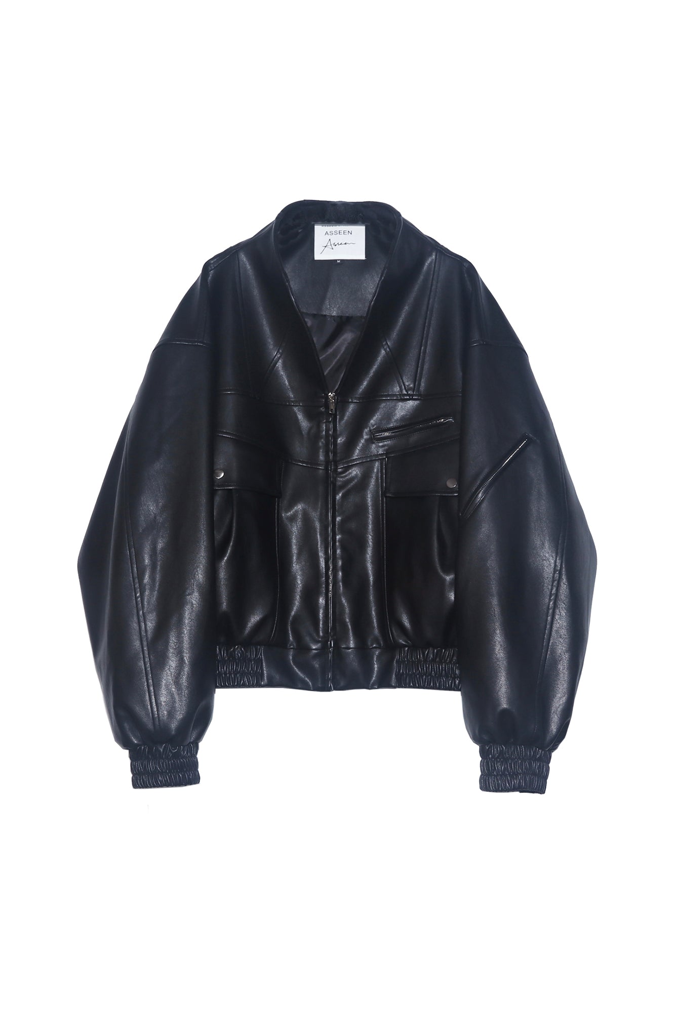 ASSEEN Oversized Paneled Utility Faux Leather Jacket