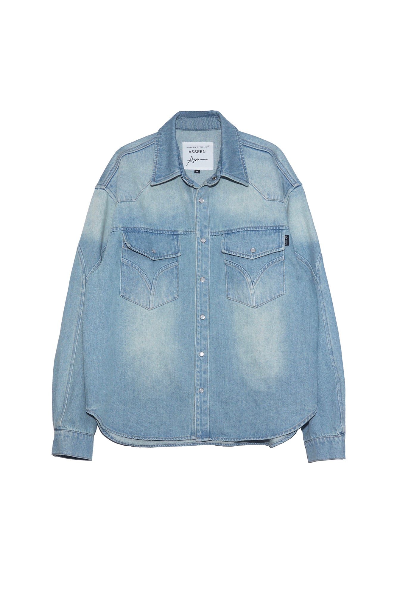 ASSEEN Paneled Washed Western Denim Shirt