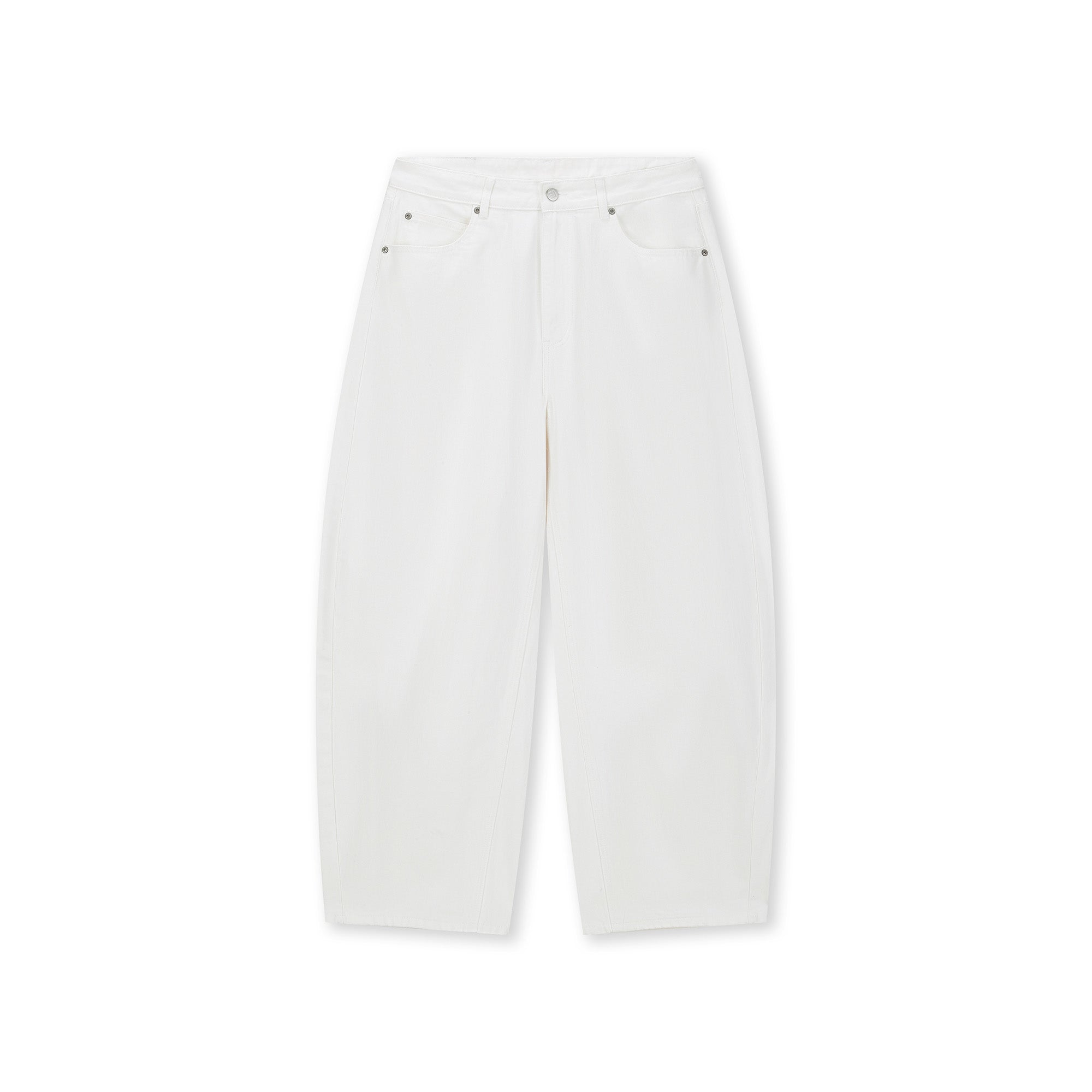 BONELESS Washed Ripped Hem Curved Baggy Jeans