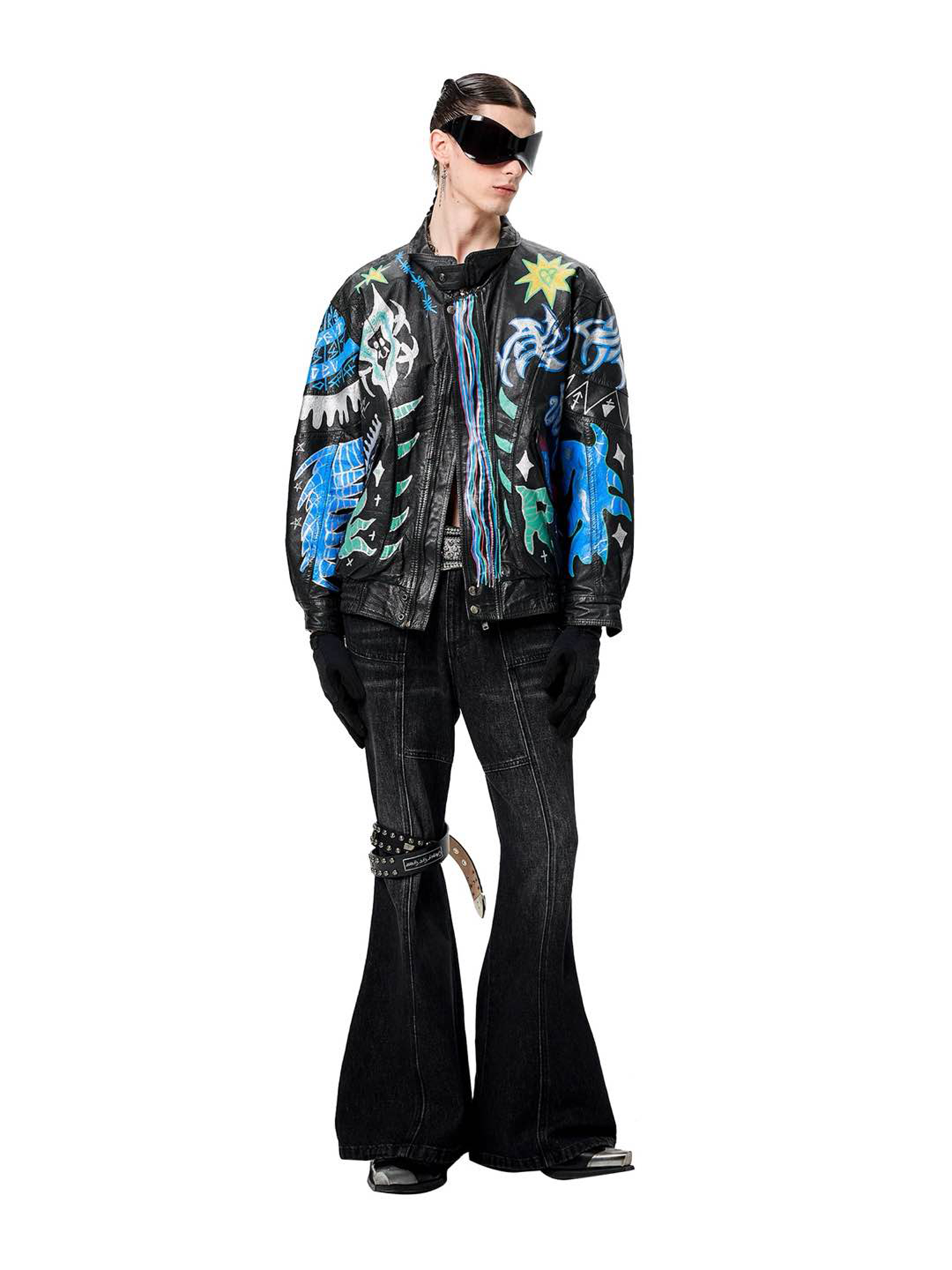 ERISSTOFF Washed Lace-Up Flared Jeans