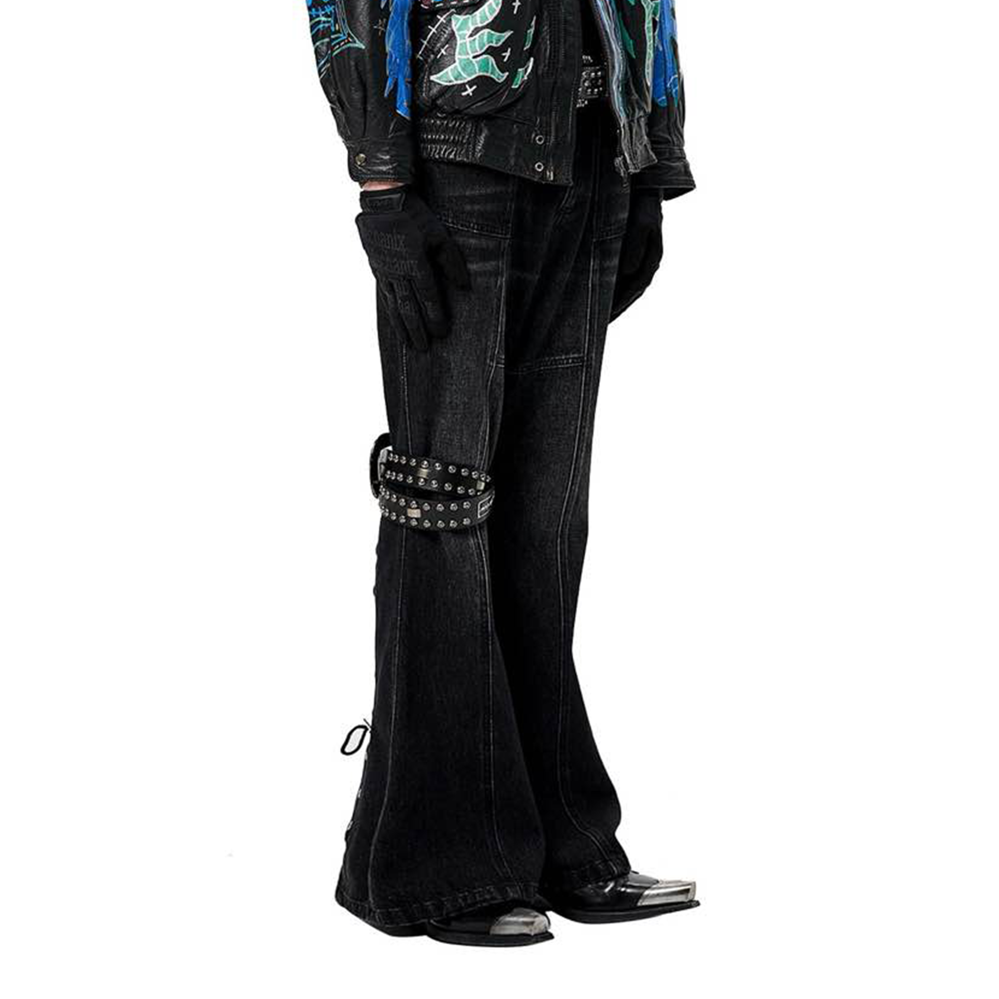 ERISSTOFF Washed Lace-Up Flared Jeans