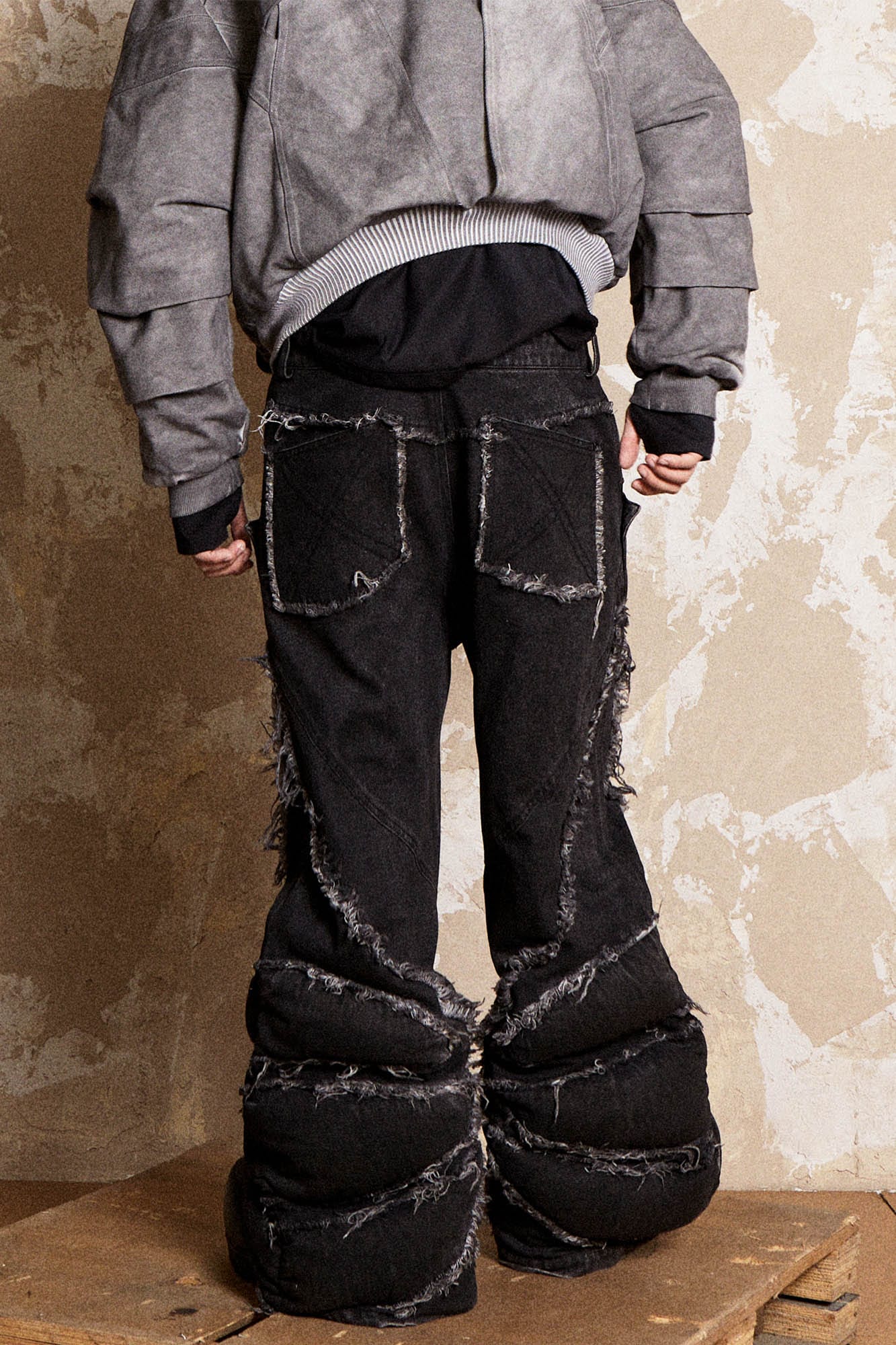 FLYERRER Mutation Dragon Claw Frayed Flared Jeans, premium urban and streetwear designers apparel on PROJECTISR.com, FLYERRER