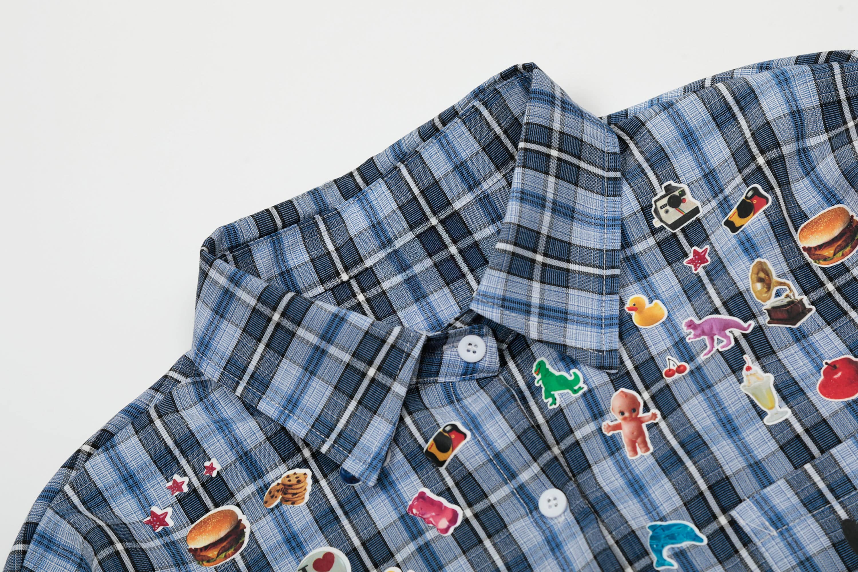 CLP Plaid Stickers Oversized Shirt, premium urban and streetwear designers apparel on PROJECTISR.com, CLP
