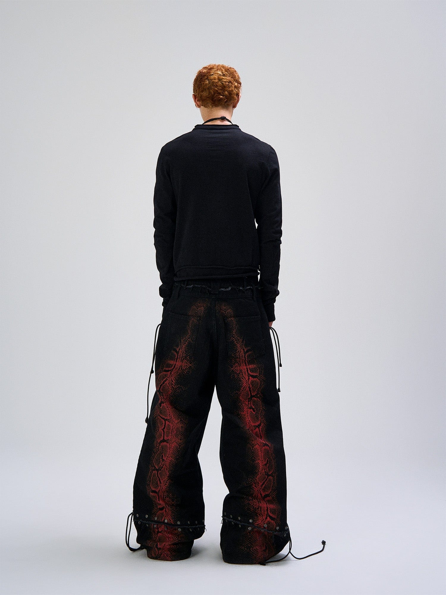 FLYERRER Washed Contrast Snakeskin Drawcord Wide-Leg Jeans, premium urban and streetwear designers apparel on PROJECTISR.com, FLYERRER