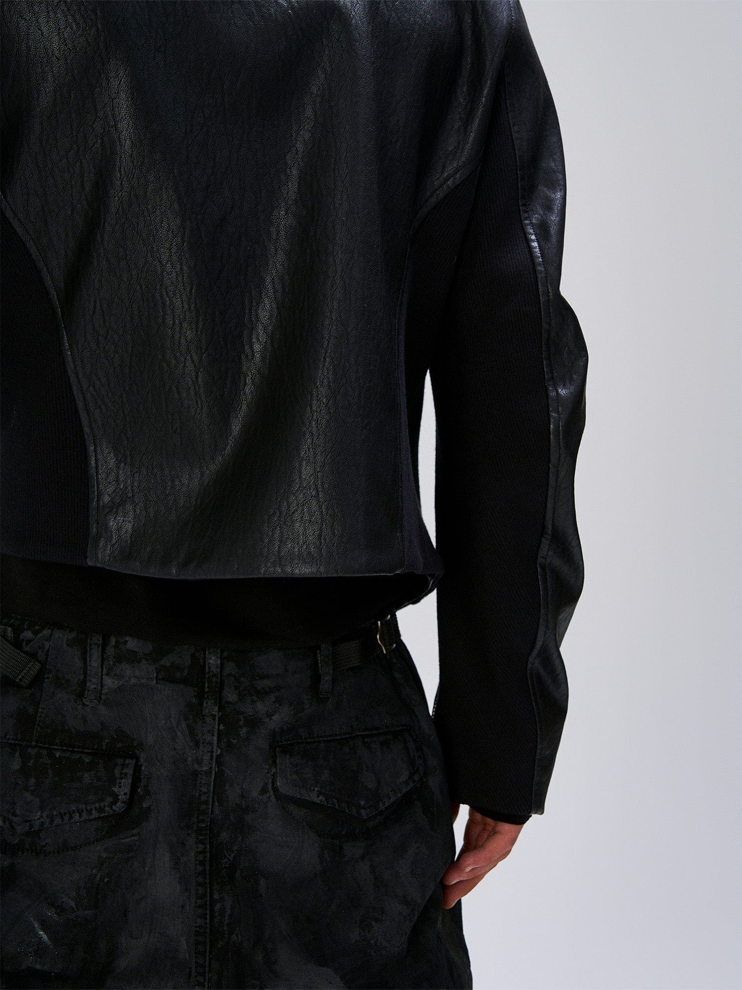 FLYERRER Structured Panel Faux Leather Biker Jacket, premium urban and streetwear designers apparel on PROJECTISR.com, FLYERRER