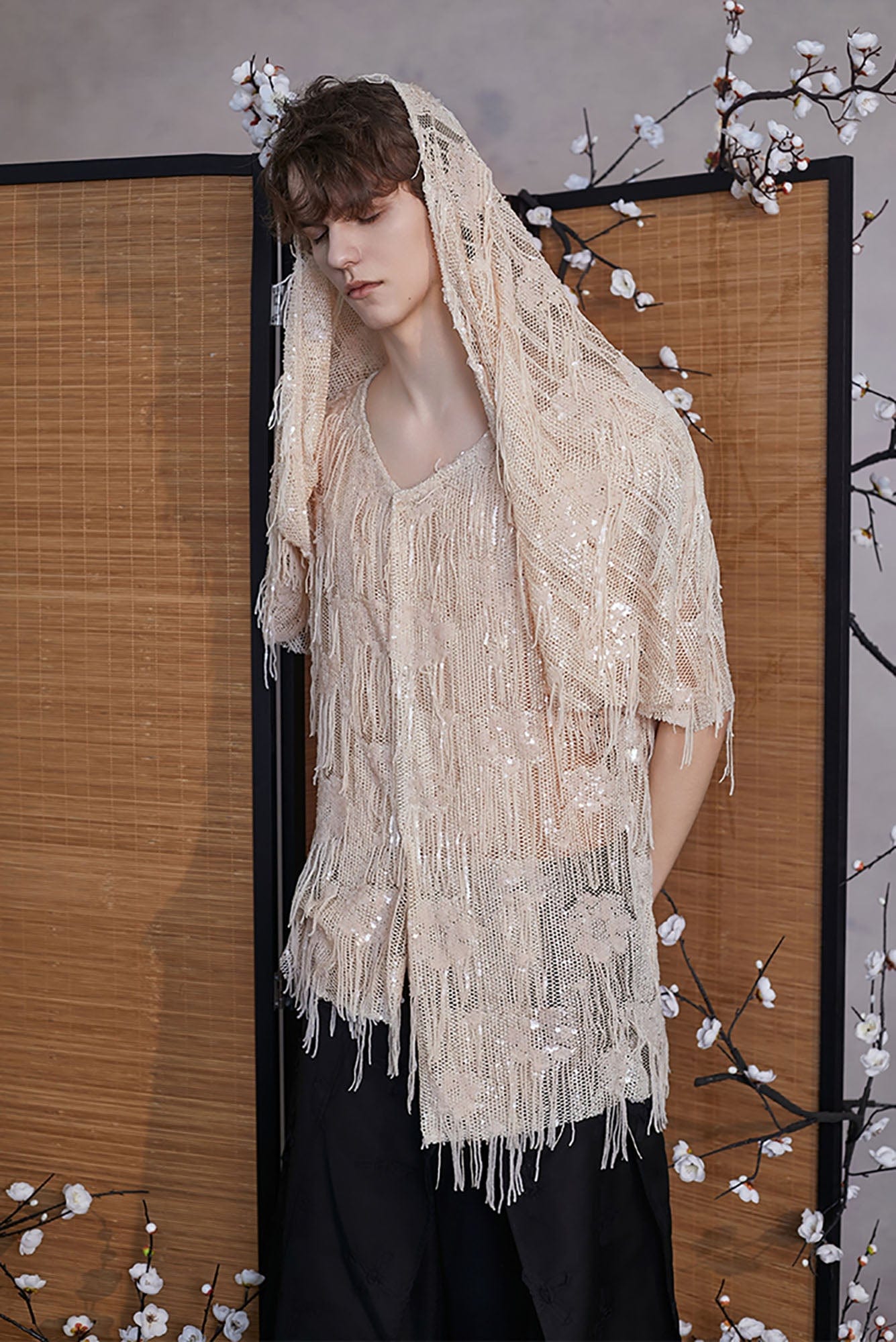JIECHI Fringed Sequin Embroidered Hooded Poncho, premium urban and streetwear designers apparel on PROJECTISR.com, JIECHI