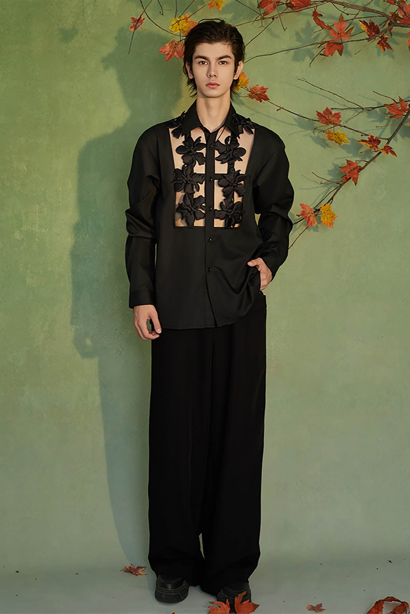 JIECHI Midnight Lily Cut-Out Shirt, premium urban and streetwear designers apparel on PROJECTISR.com, JIECHI