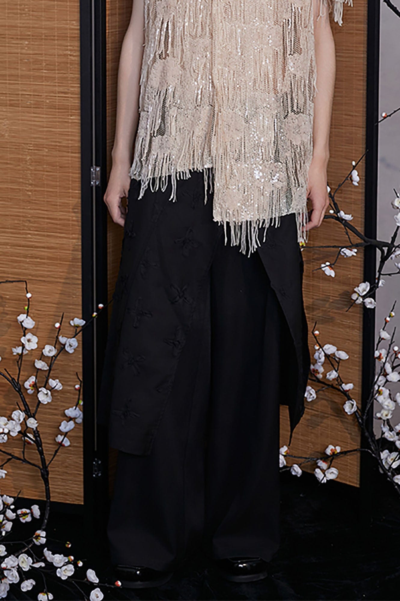 JIECHI Asymmetrical Bow Embroidery Slit Skort, premium urban and streetwear designers apparel on PROJECTISR.com, JIECHI