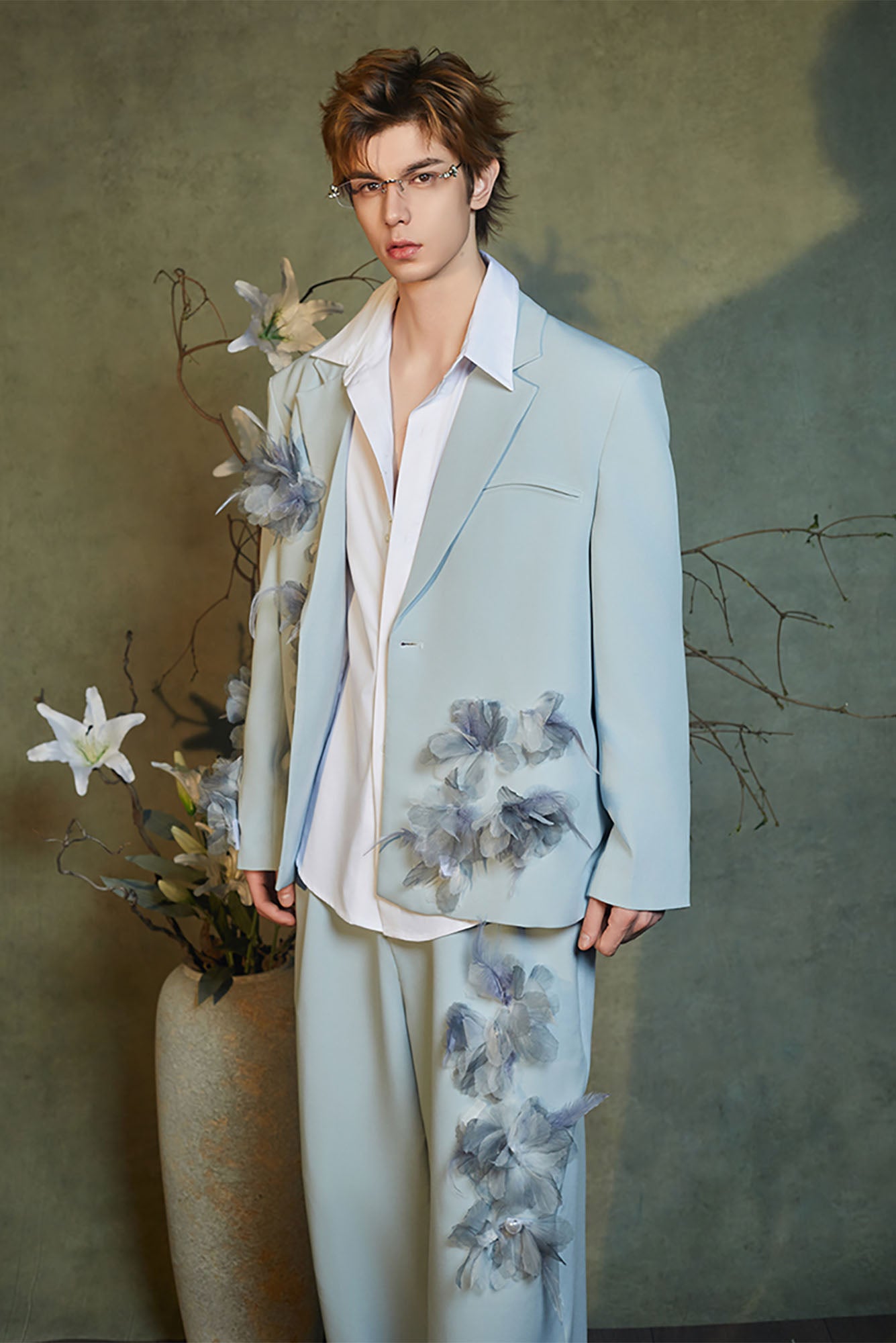 JIECHI Embellished Floral Oversized Blazer, premium urban and streetwear designers apparel on PROJECTISR.com, JIECHI