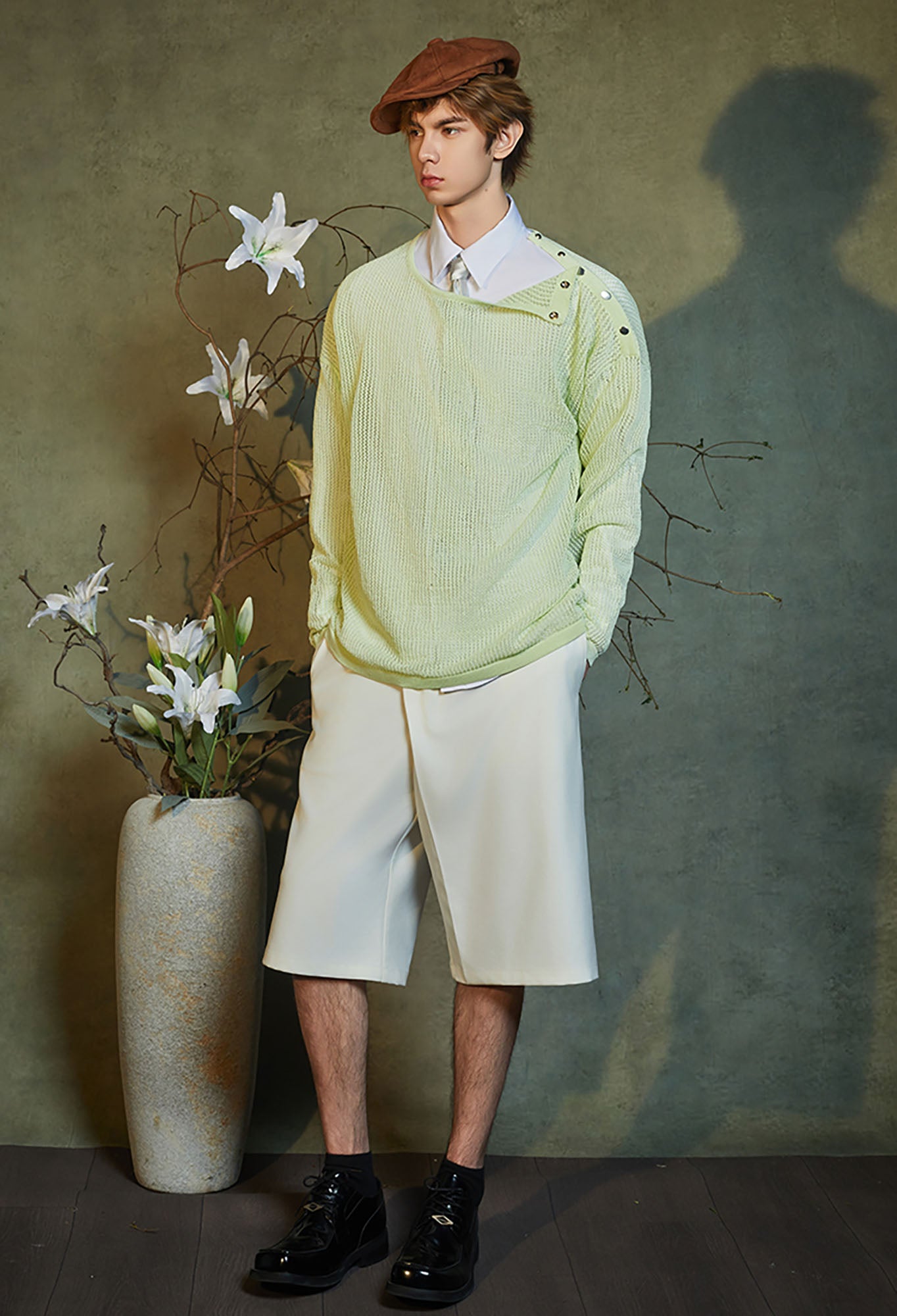 JIECHI Snap-Shoulder Open-Knit Sweater, premium urban and streetwear designers apparel on PROJECTISR.com, JIECHI