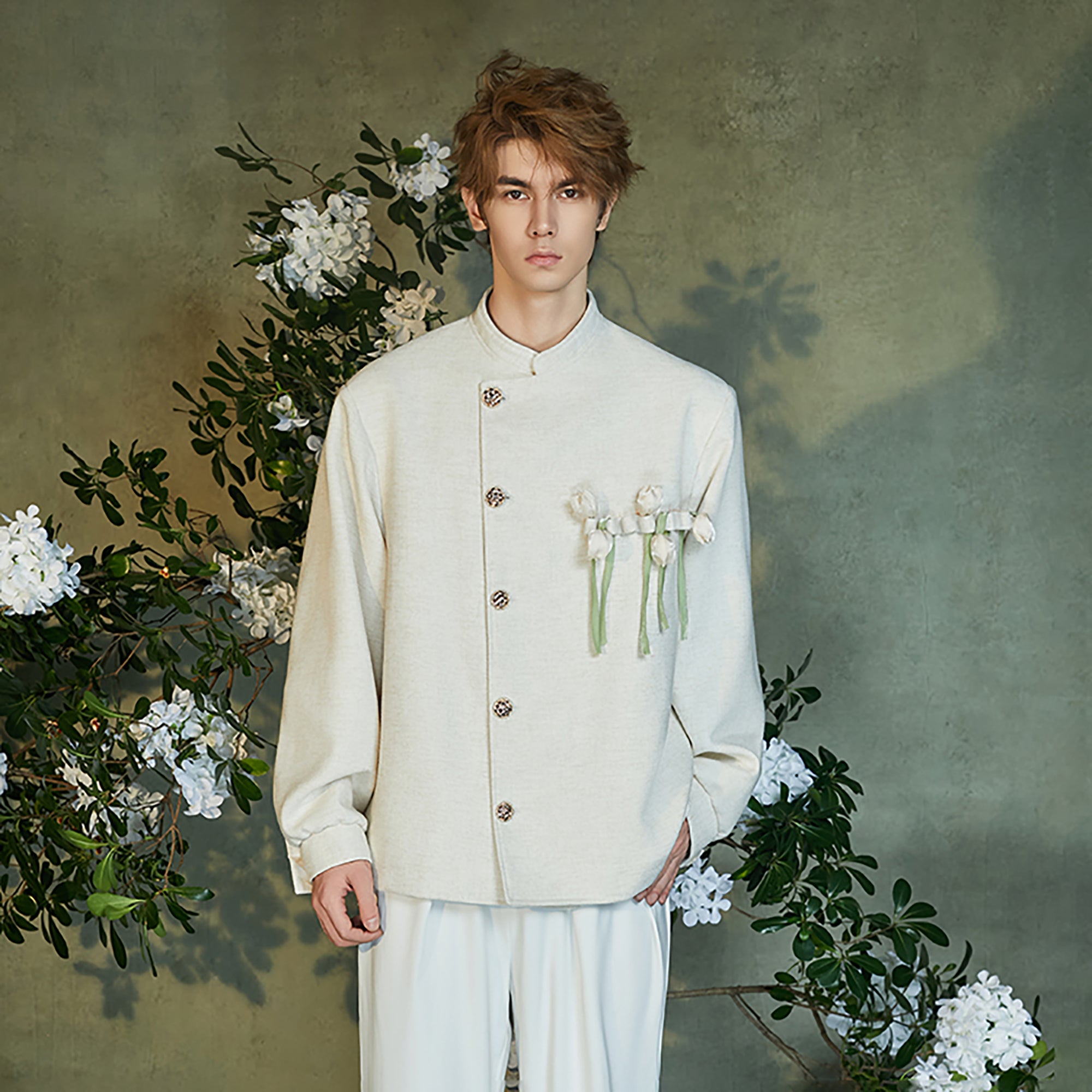 JIECHI Asym Placket Floral Embellished Blazer