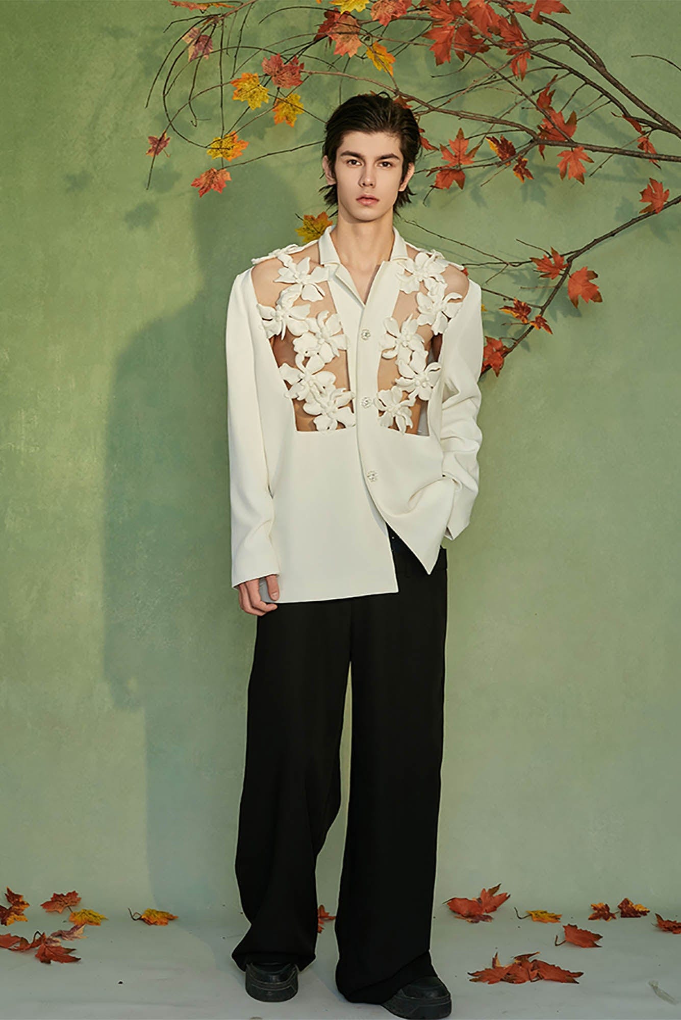 JIECHI White Lily Cut-Out Blazer, premium urban and streetwear designers apparel on PROJECTISR.com, JIECHI