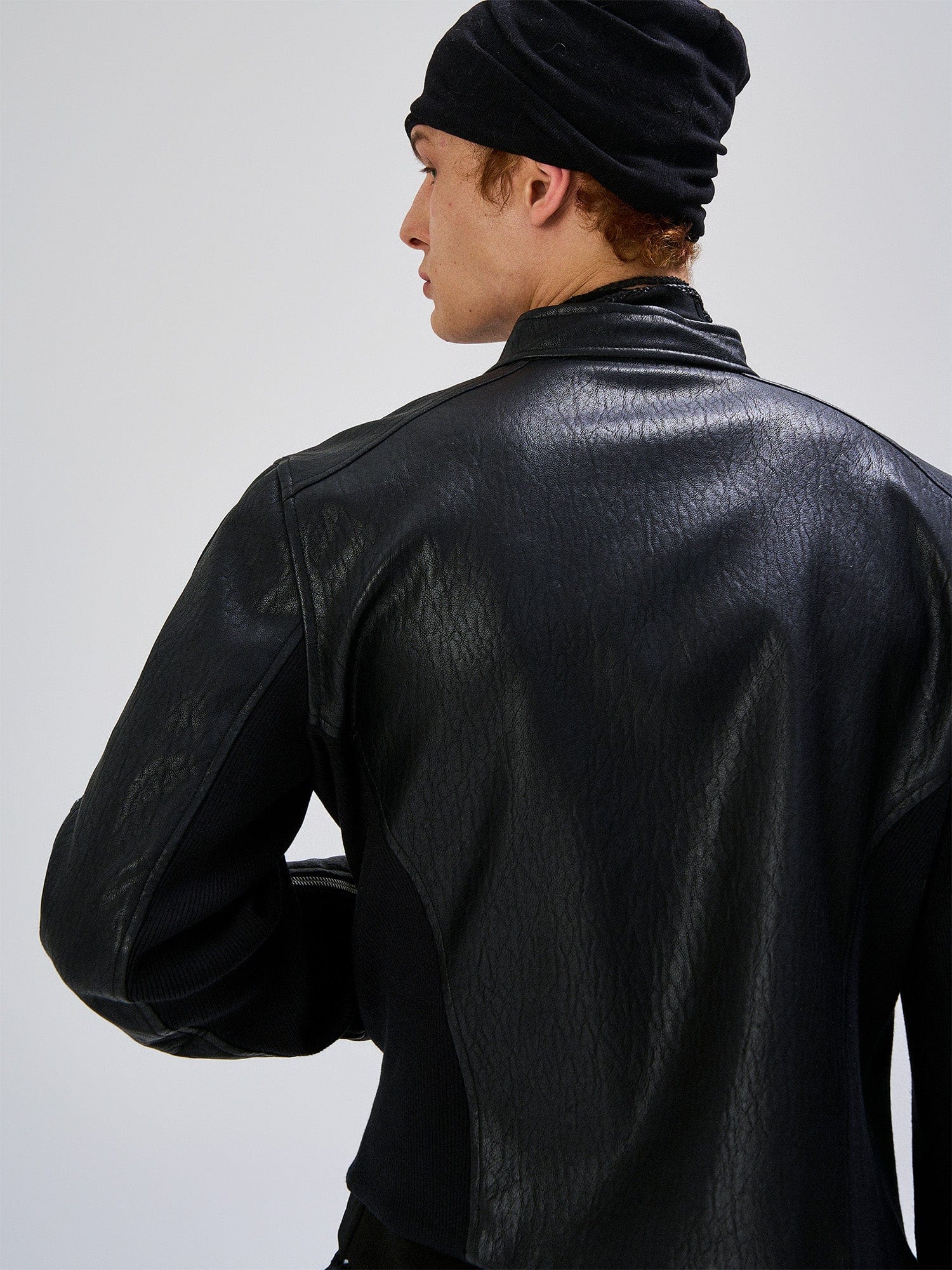 FLYERRER Structured Panel Faux Leather Biker Jacket, premium urban and streetwear designers apparel on PROJECTISR.com, FLYERRER