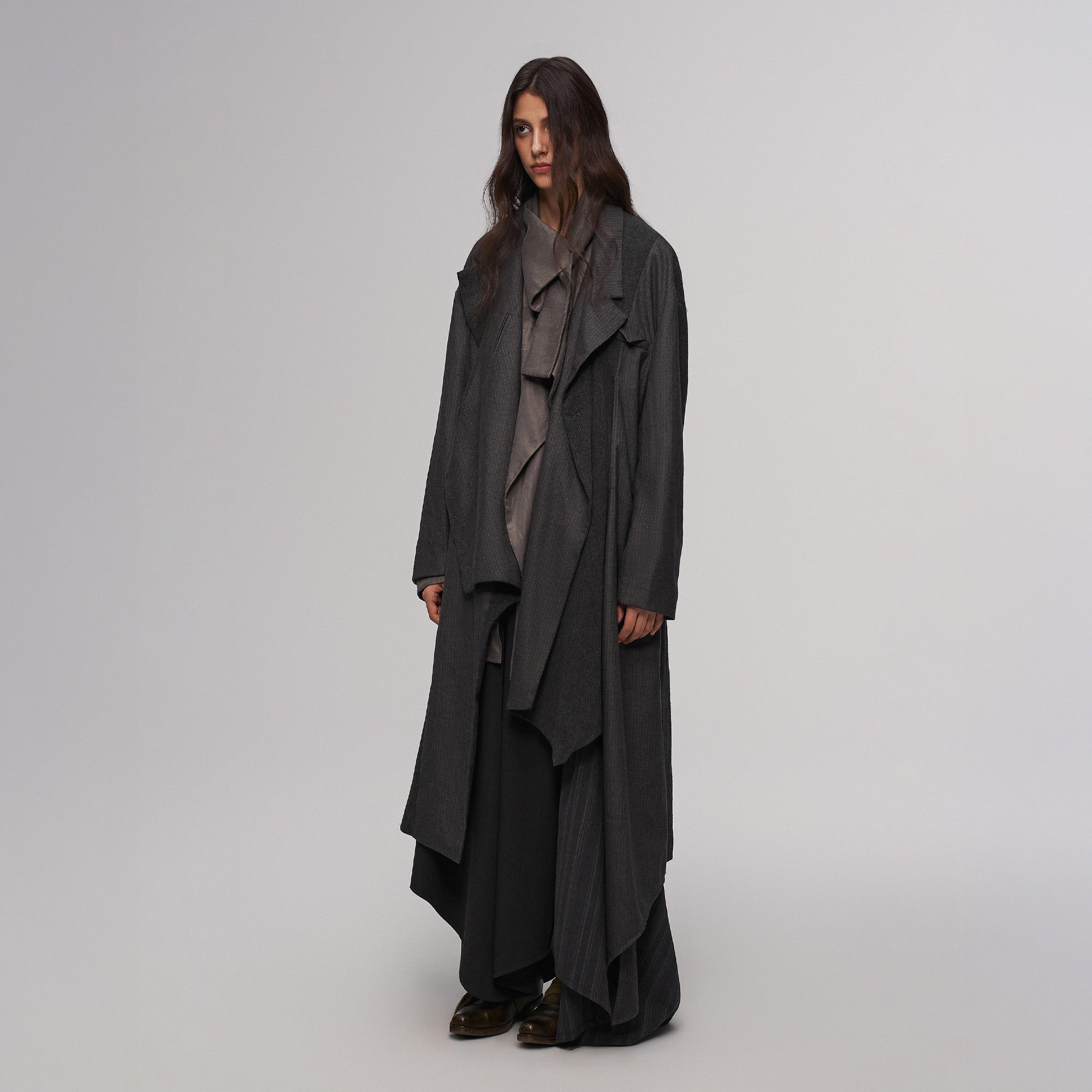 ILNya Nieternite Nifutur Asym Pinstriped Splice Long Coat