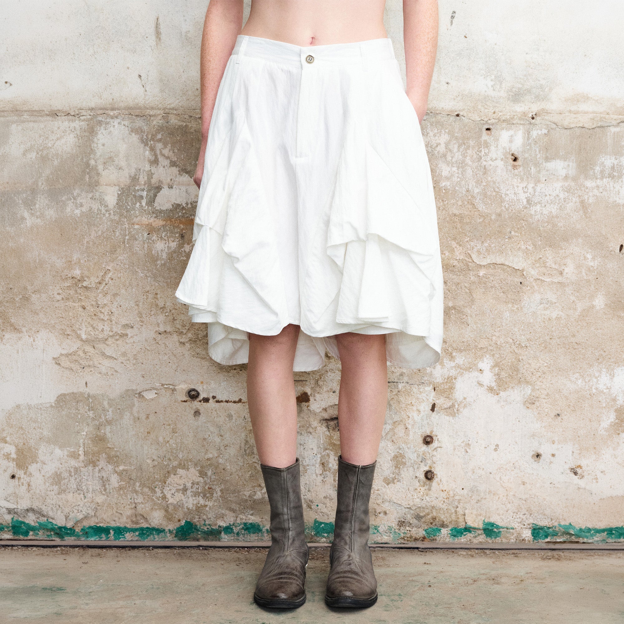 ILNya Nieternite Nifutur Layered Asymmetrical Skort Shorts White, premium urban and streetwear designers apparel on PROJECTISR.com, ILNya Nieternite Nifutur