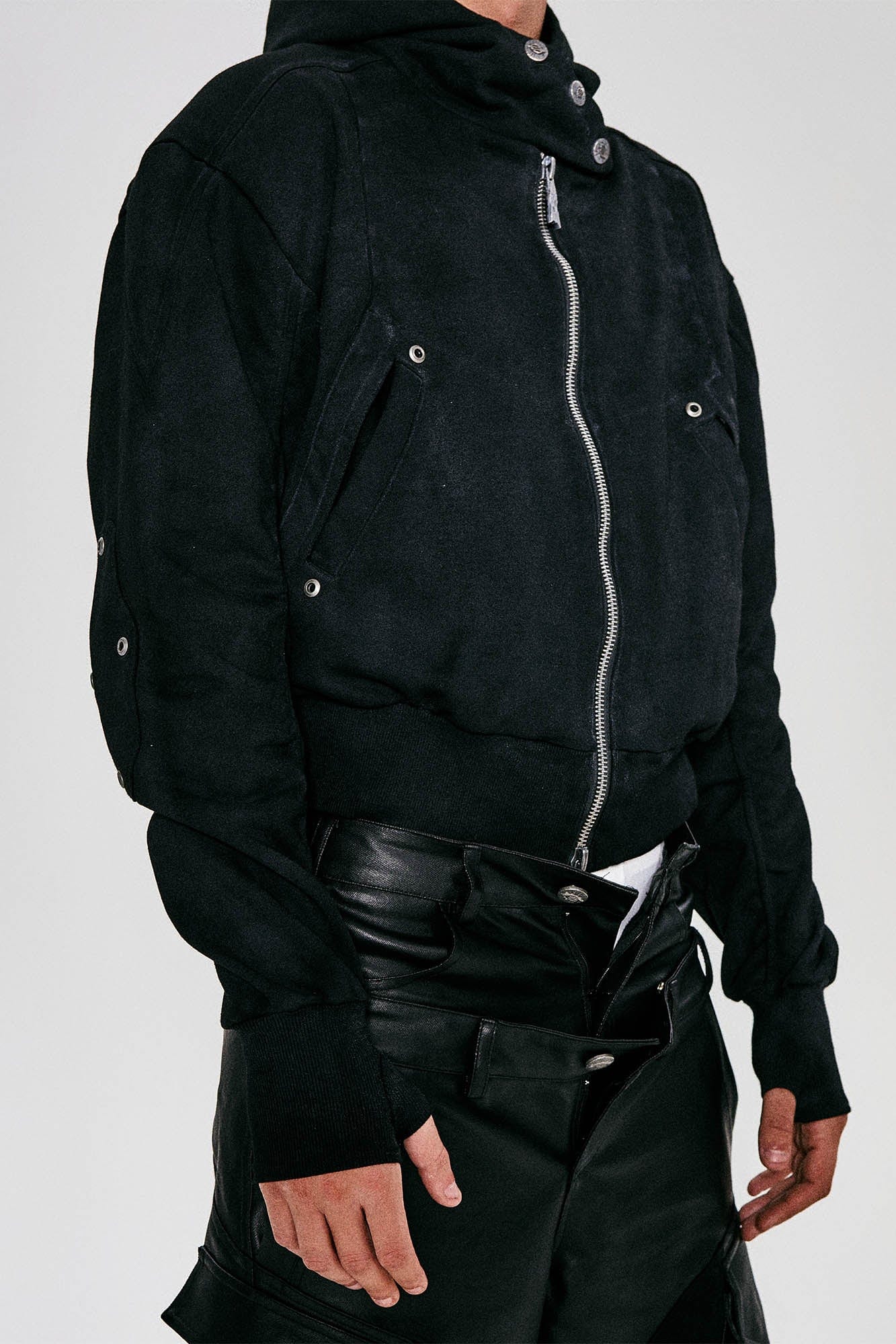 FLYERRER Grommet Spliced Zip-Up Cropped Hoodie, premium urban and streetwear designers apparel on PROJECTISR.com, FLYERRER