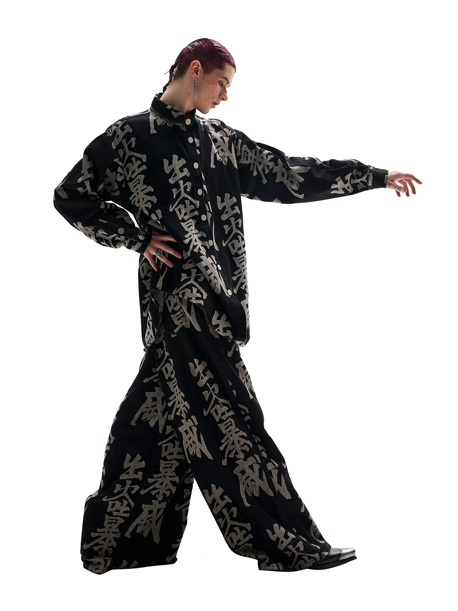 ERISSTOFF Washed Full-Print Oversized Denim Shirt