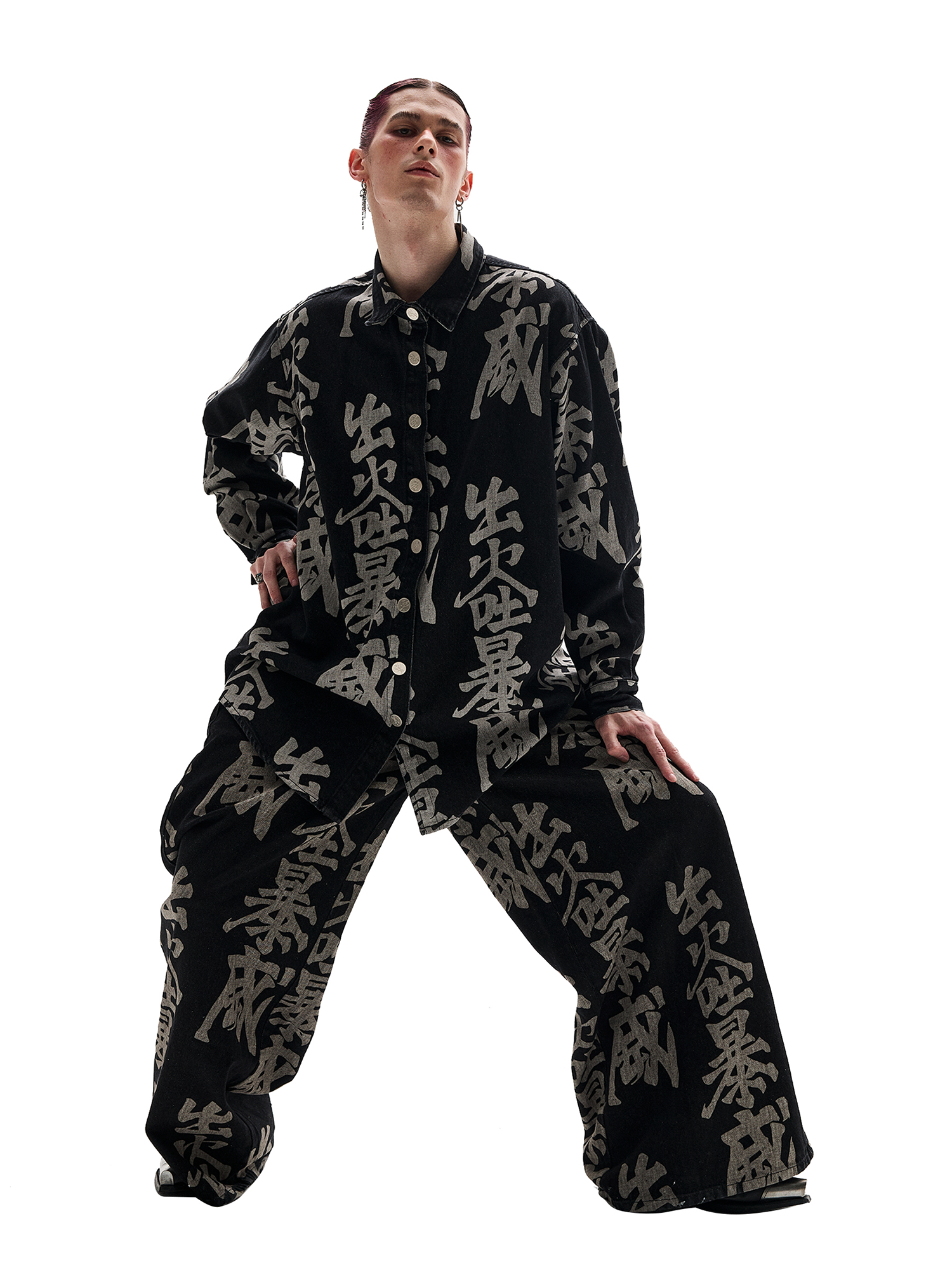 ERISSTOFF Washed Full-Print Oversized Denim Shirt