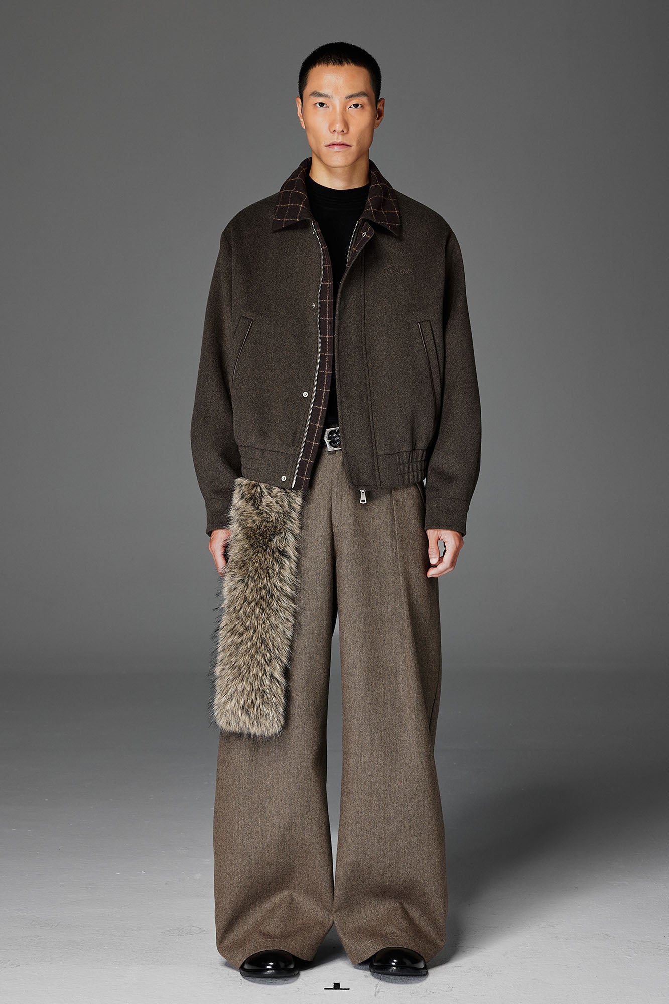 CATSSTAC Wool-Blend Plaid-Collar Bomber Jacket