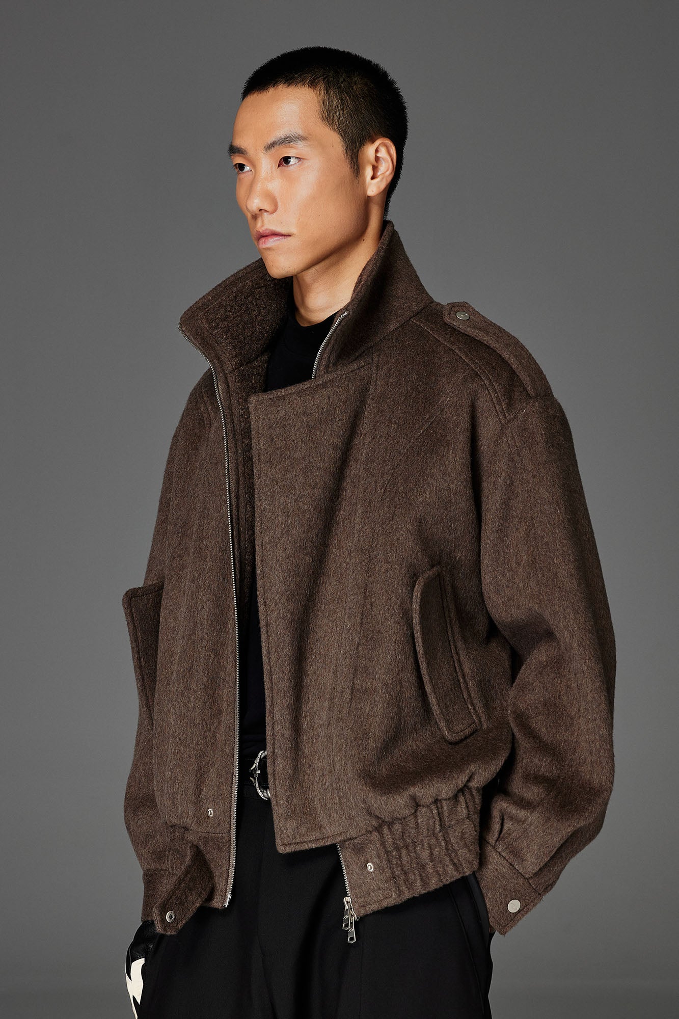 CATSSTAC Asymmetric Placket Flap Pockets Jacket