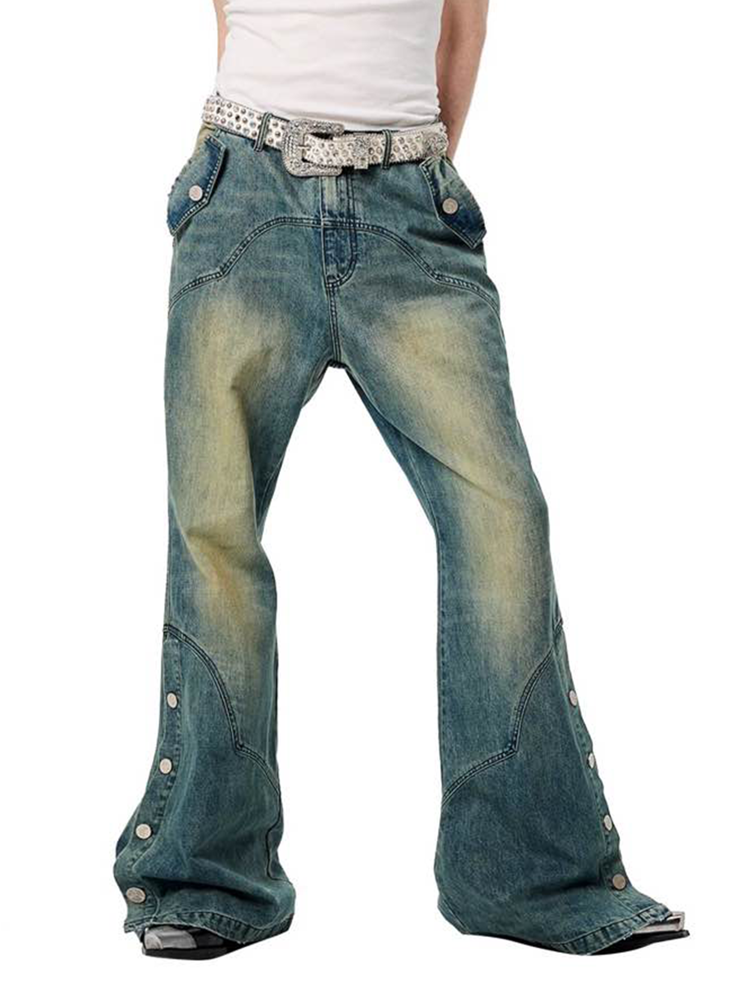 ERISSTOFF Washed Detachable Flared Jeans Blue