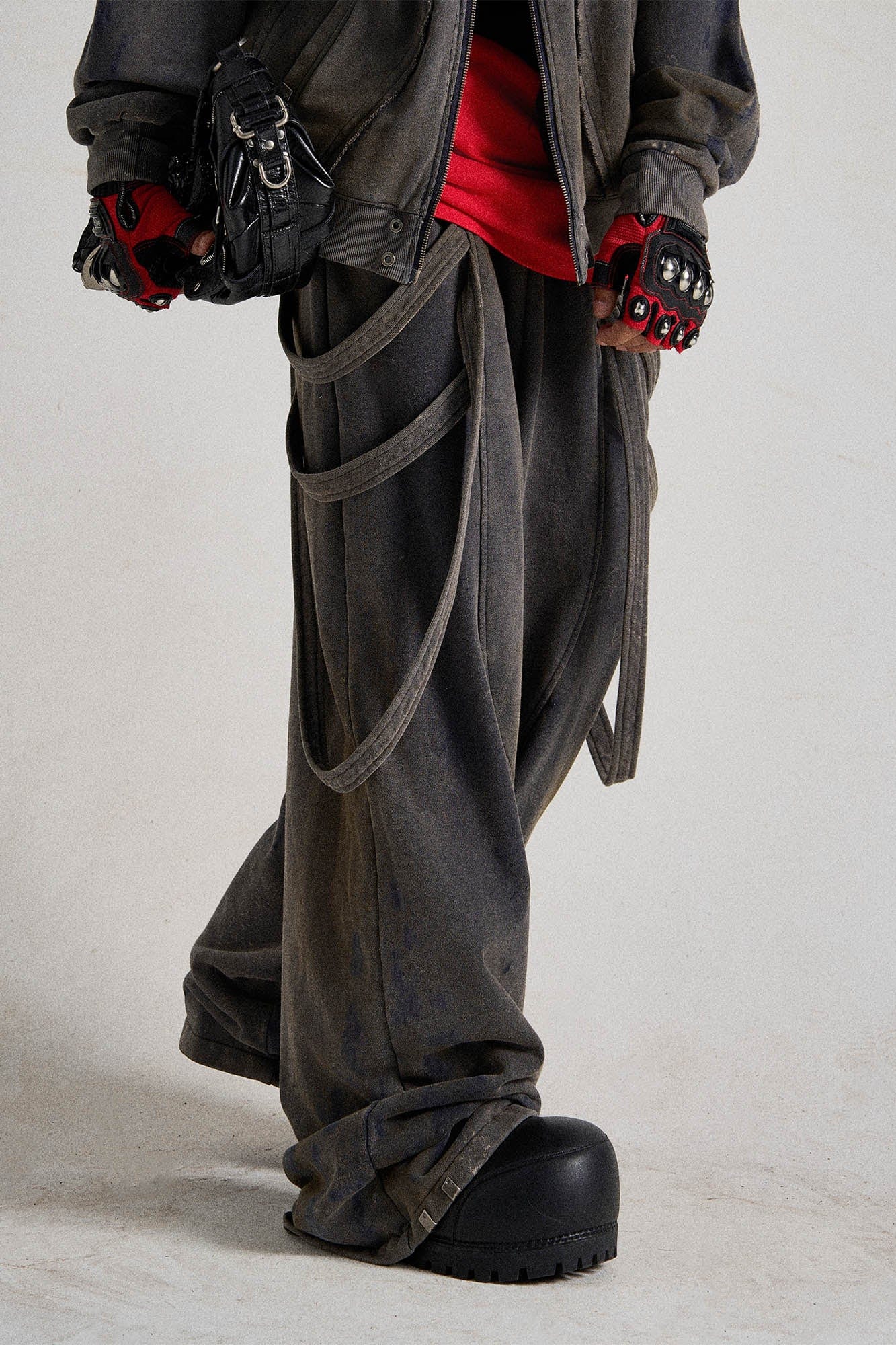 FLYERRER Spliced Multi-Strap Wide-Leg Sweatpants, premium urban and streetwear designers apparel on PROJECTISR.com, FLYERRER