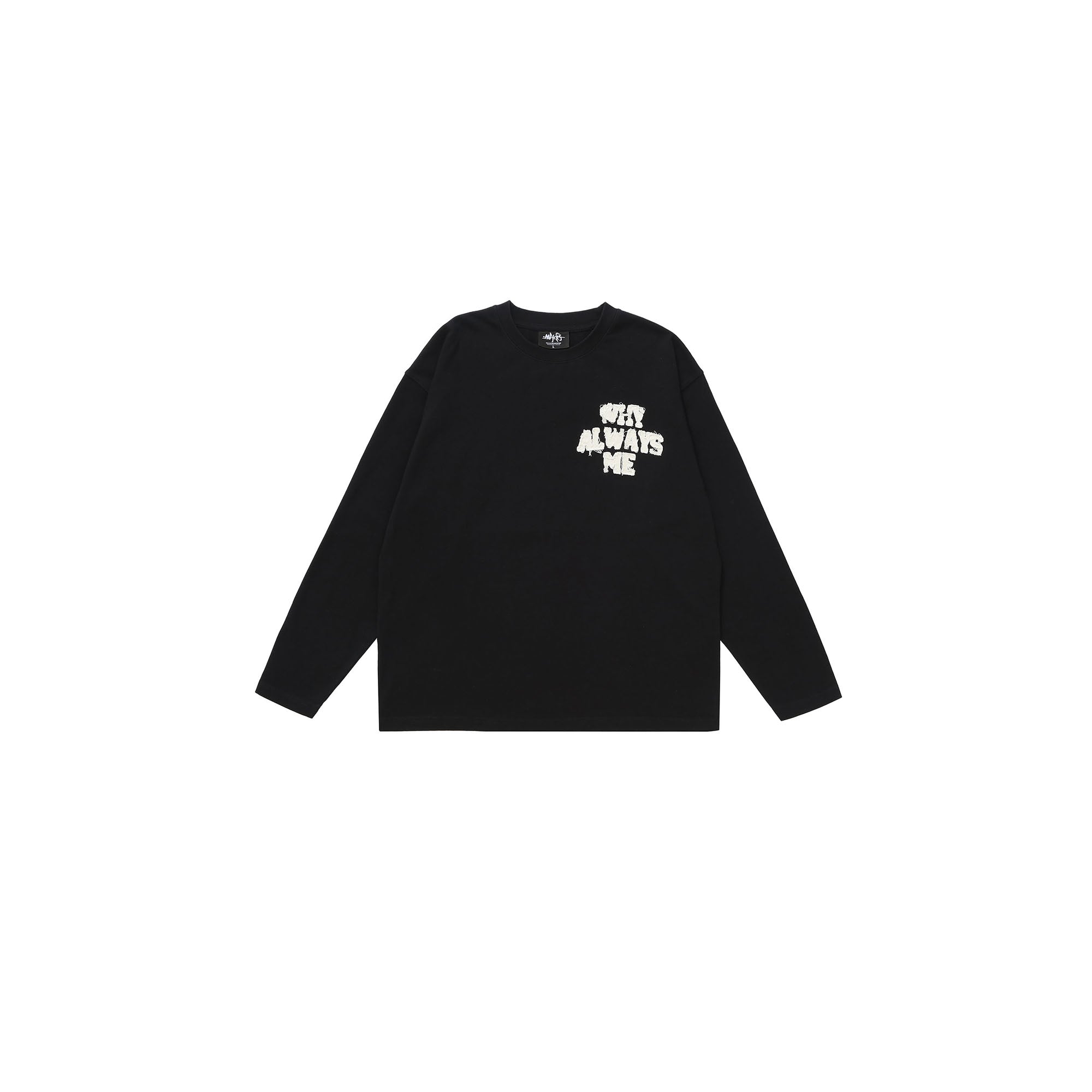 MAKEMORE Text Graphic Patch Long-Sleeve Tee, premium urban and streetwear designers apparel on PROJECTISR.com, MAKEMORE