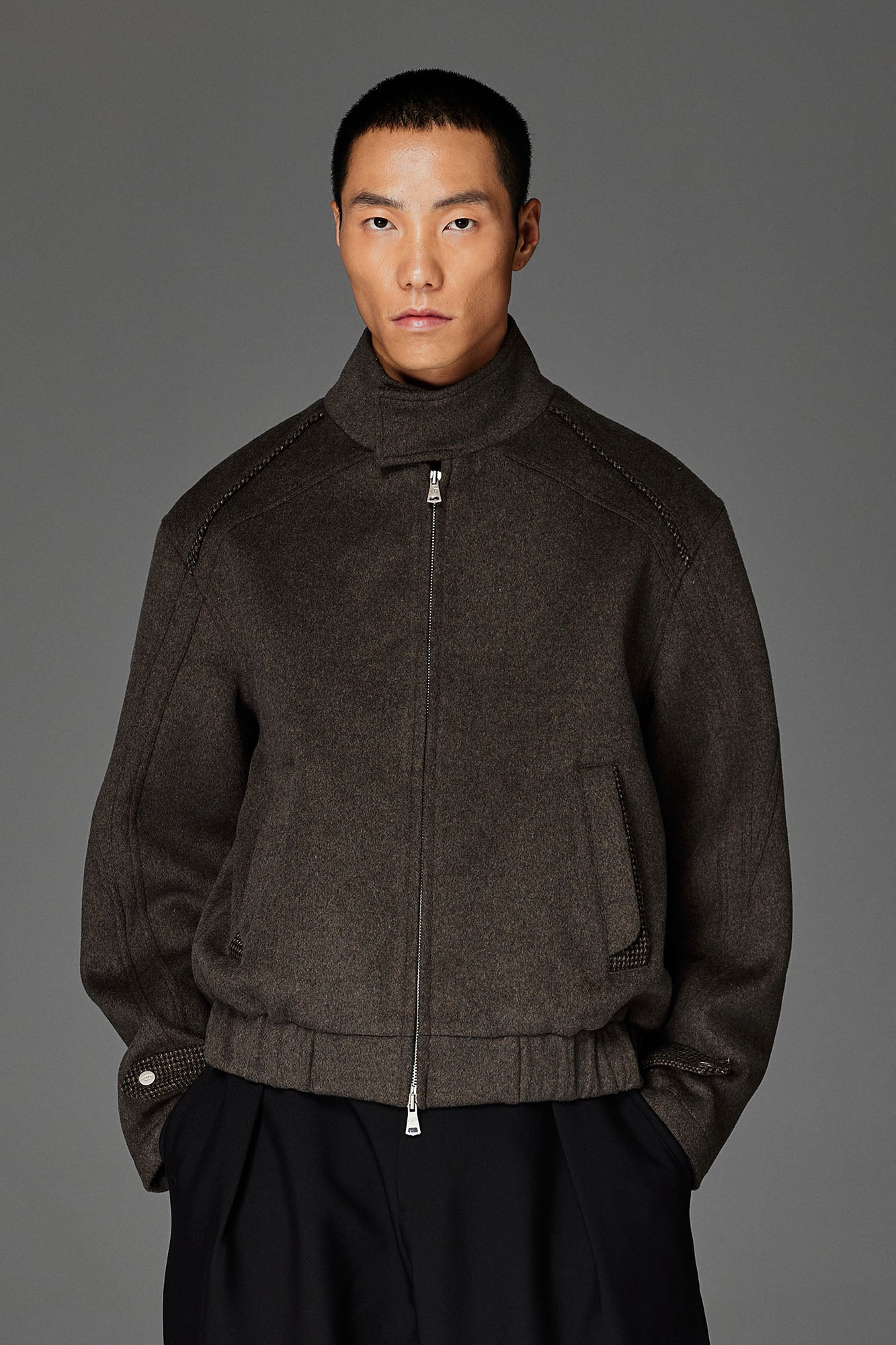 CATSSTAC Houndstooth Lining Wool-Blend Harrington Jacket