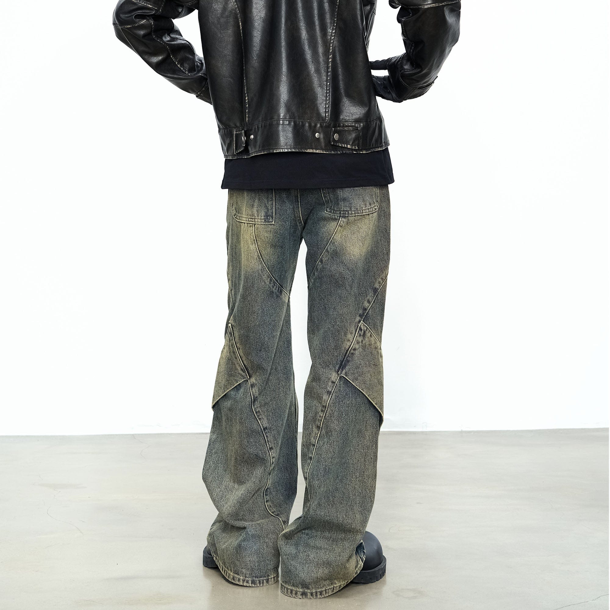 CATSSTAC Dirty Wash Paneled Wide-Leg Jeans, premium urban and streetwear designers apparel on PROJECTISR.com, CATSSTAC