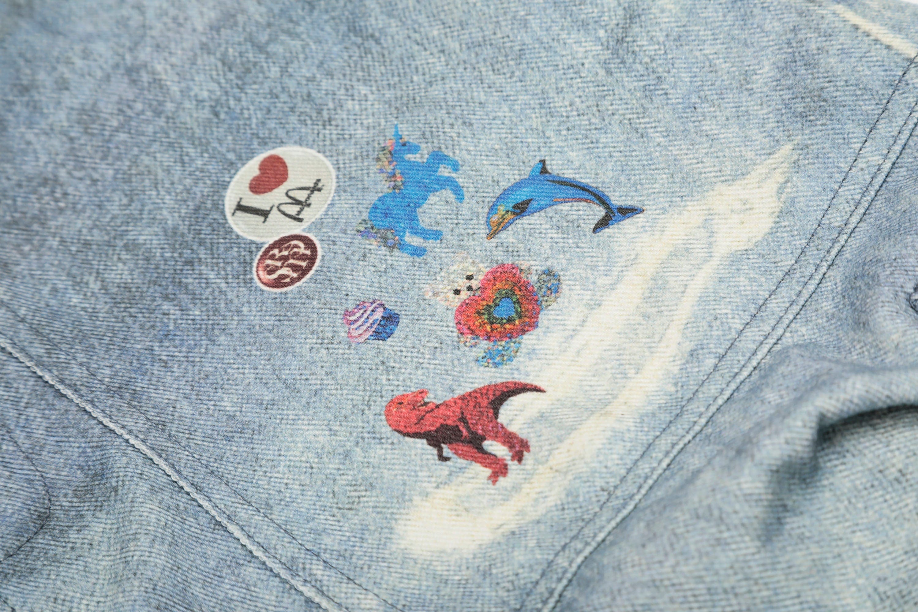 CLP Whimsical Distressed Stickers Cargo Denim Shorts, premium urban and streetwear designers apparel on PROJECTISR.com, CLP
