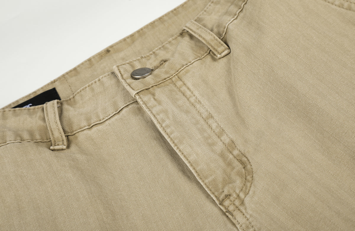 BOTANICA Retro Herringbone Slim Cotton Trousers
