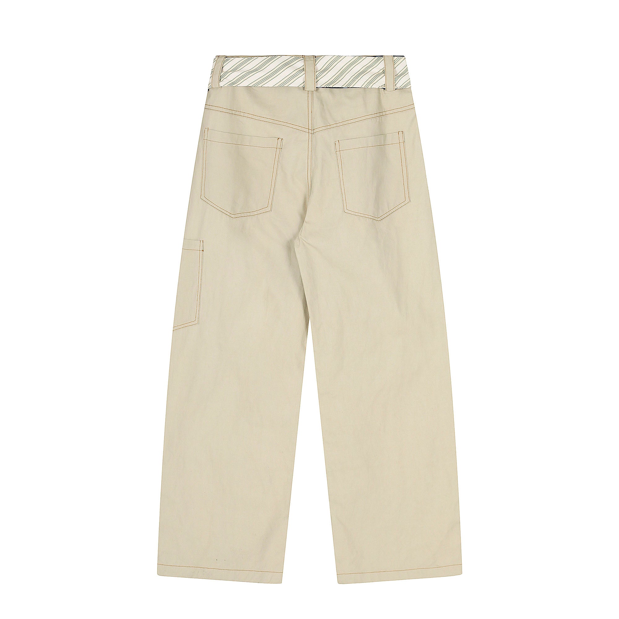 CLP Tie-Belt Multi-Pockets Stitched Pants