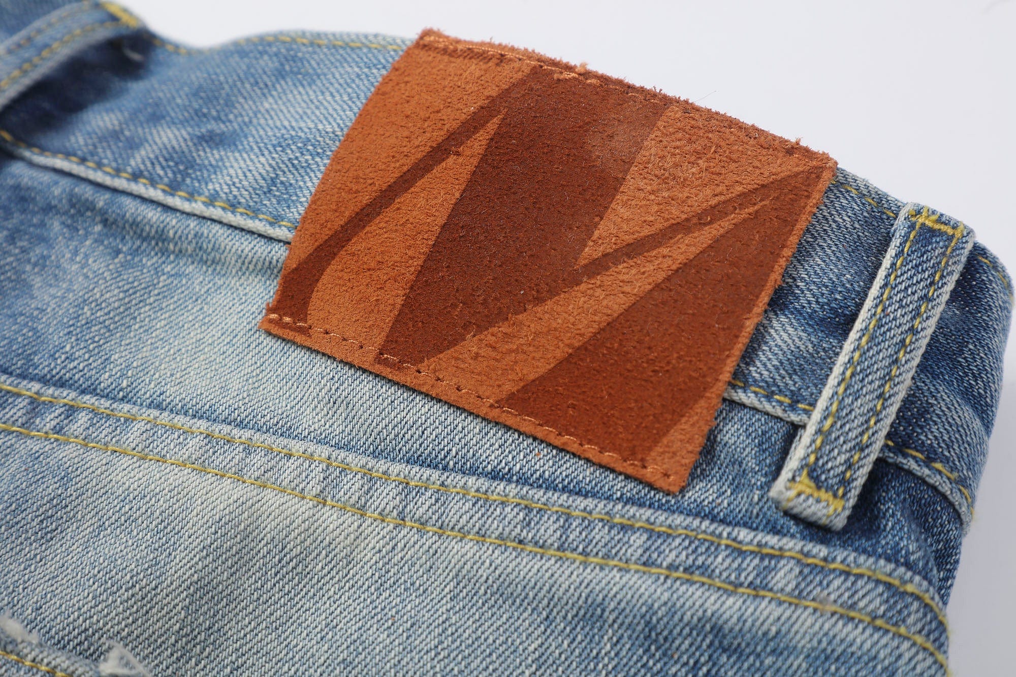 MAKEMORE Distress Faded Raw Hem Jeans, premium urban and streetwear designers apparel on PROJECTISR.com, MAKEMORE