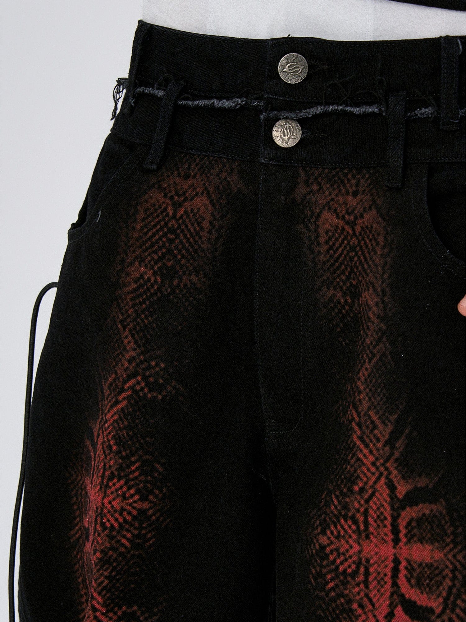 FLYERRER Washed Contrast Snakeskin Drawcord Wide-Leg Jeans, premium urban and streetwear designers apparel on PROJECTISR.com, FLYERRER