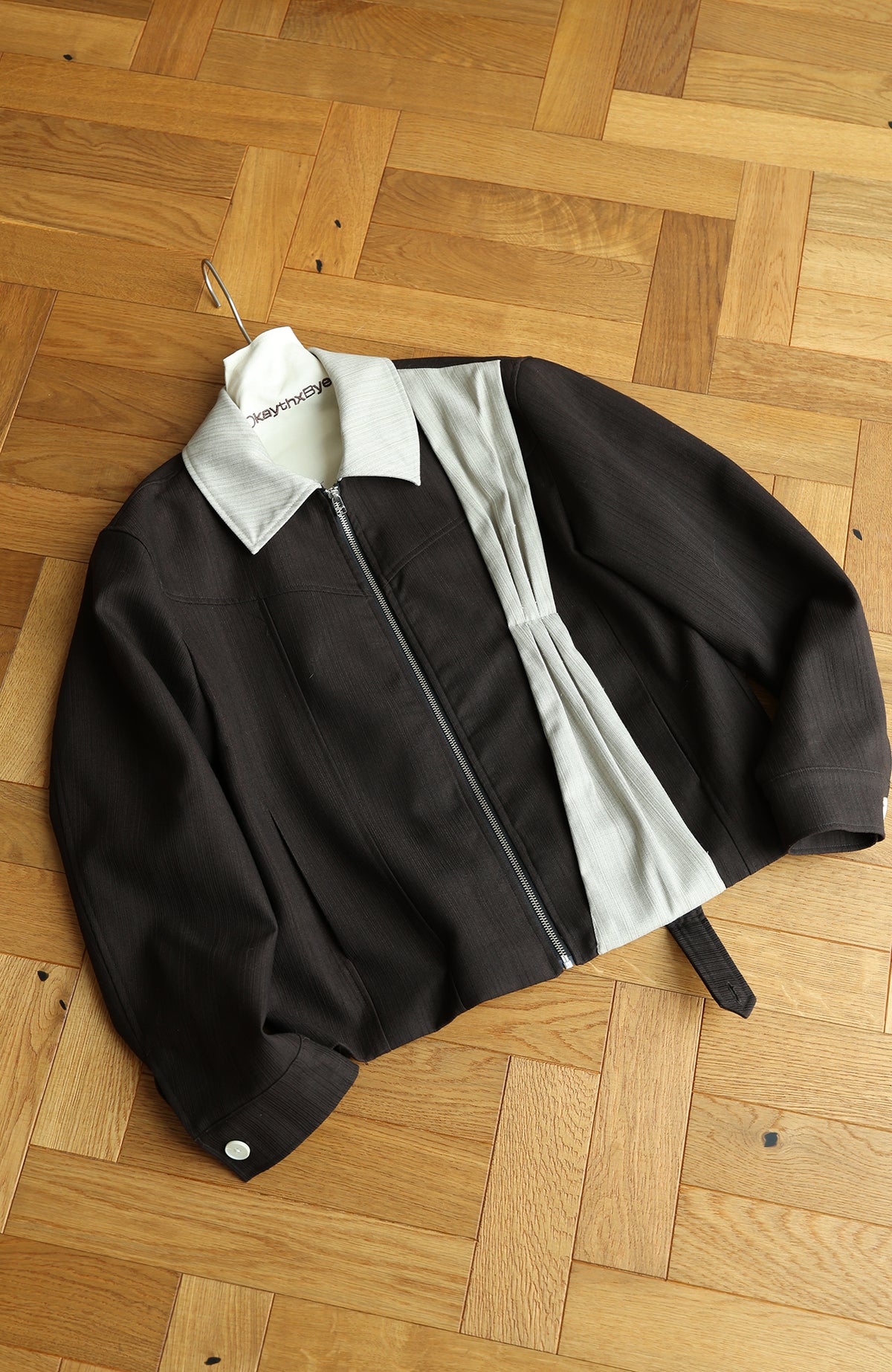 OKAYTHXBYE Deconstructed Spliced Textured Stripe Short Jacket