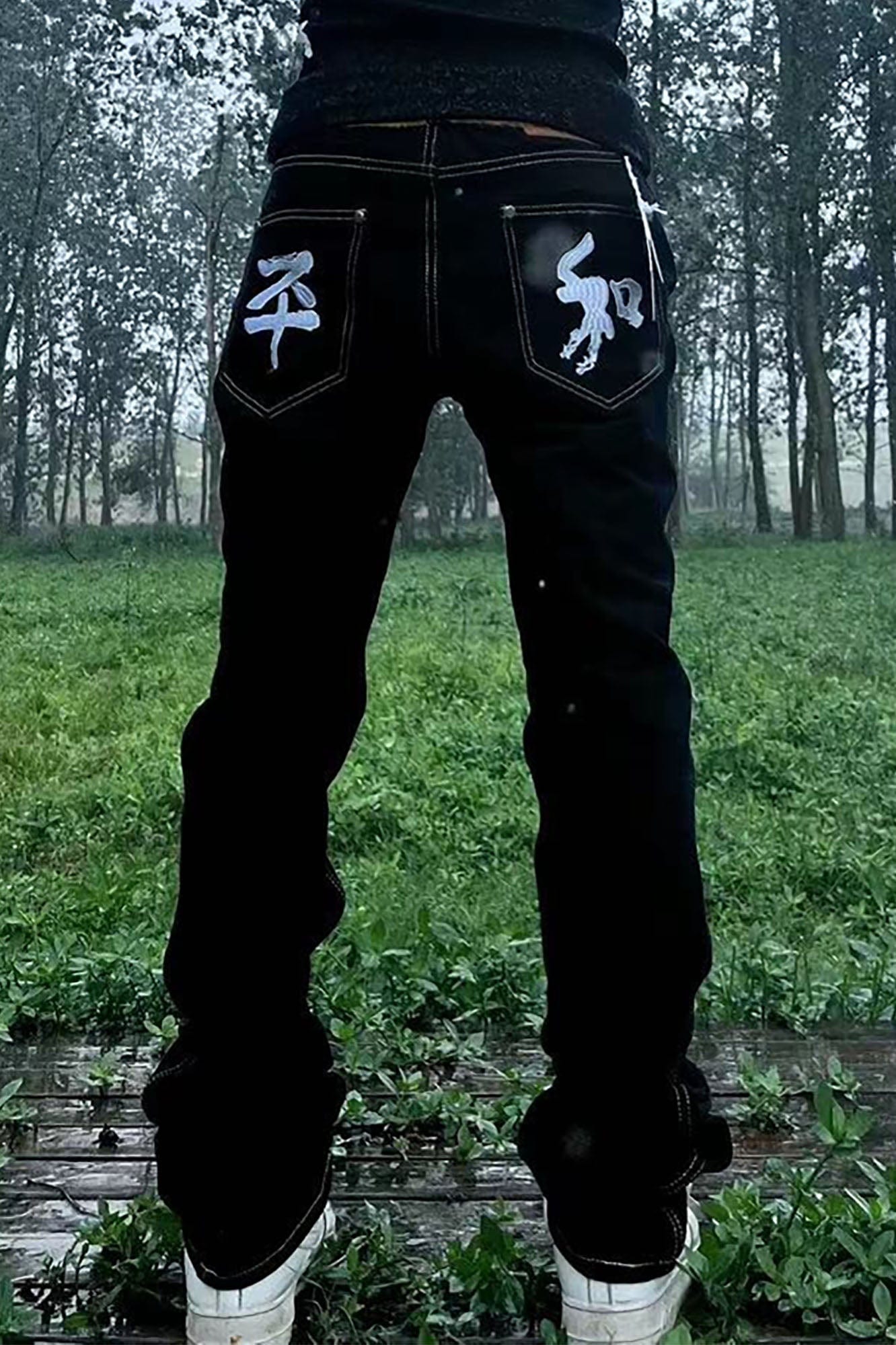 VINKID Embroidered Contrast Stitch Stacked Skinny Jeans, premium urban and streetwear designers apparel on PROJECTISR.com, VINKID
