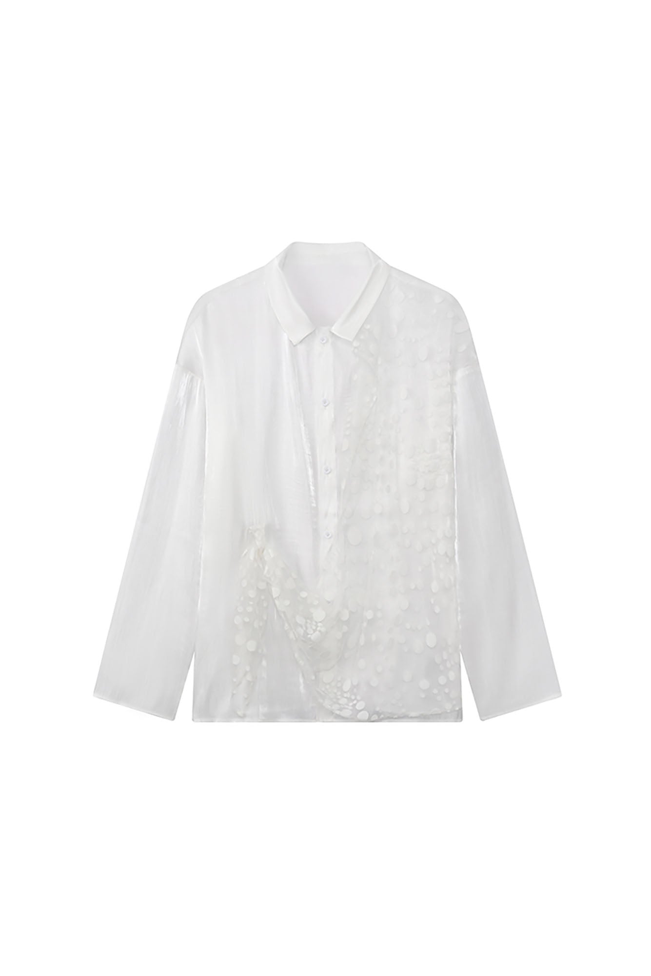 JIECHI Dots Tulle Drape Iridescent Shirt, premium urban and streetwear designers apparel on PROJECTISR.com, JIECHI