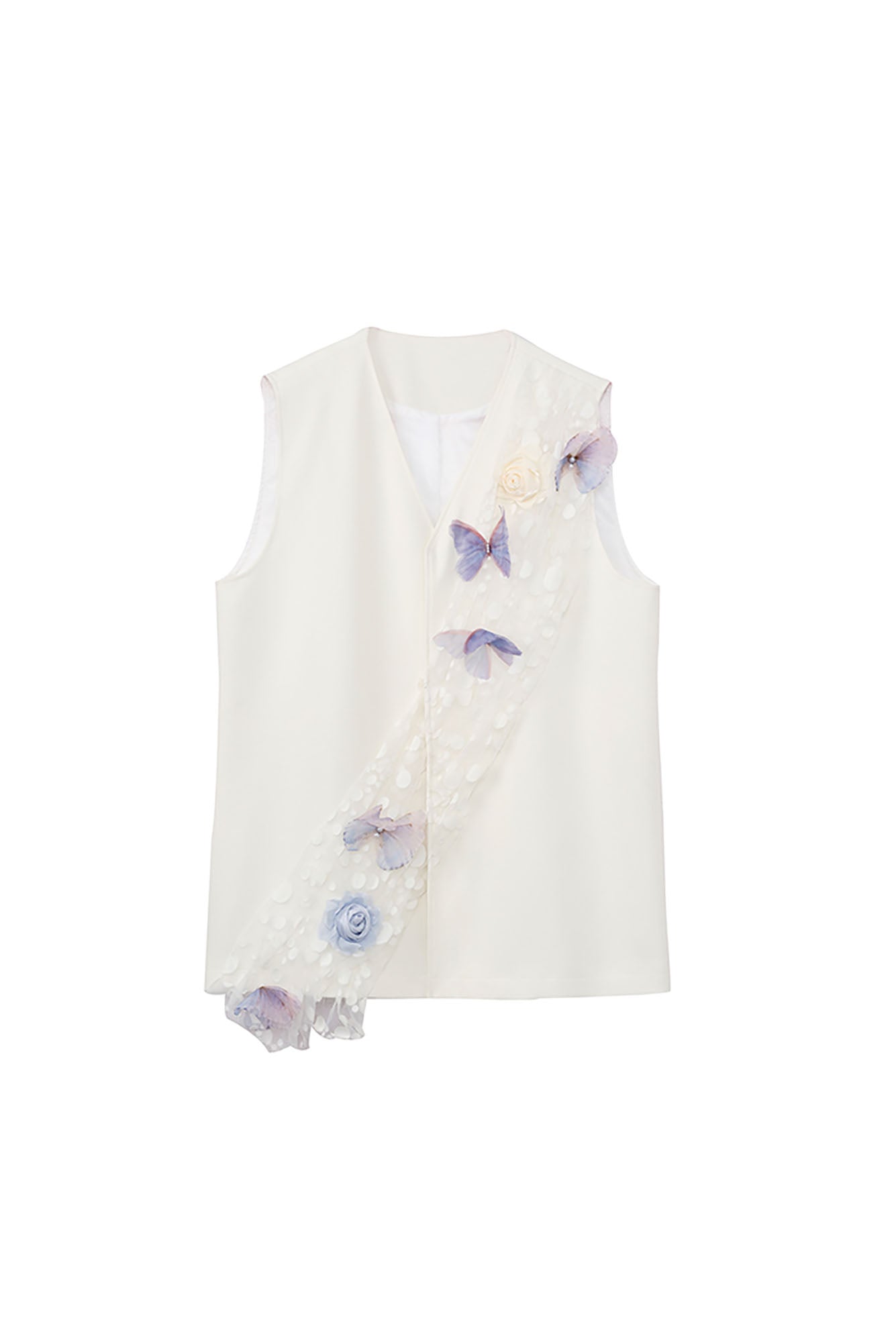 JIECHI Butterfly&Floral Asymmetrical Sheer V-Neck Vest, premium urban and streetwear designers apparel on PROJECTISR.com, JIECHI