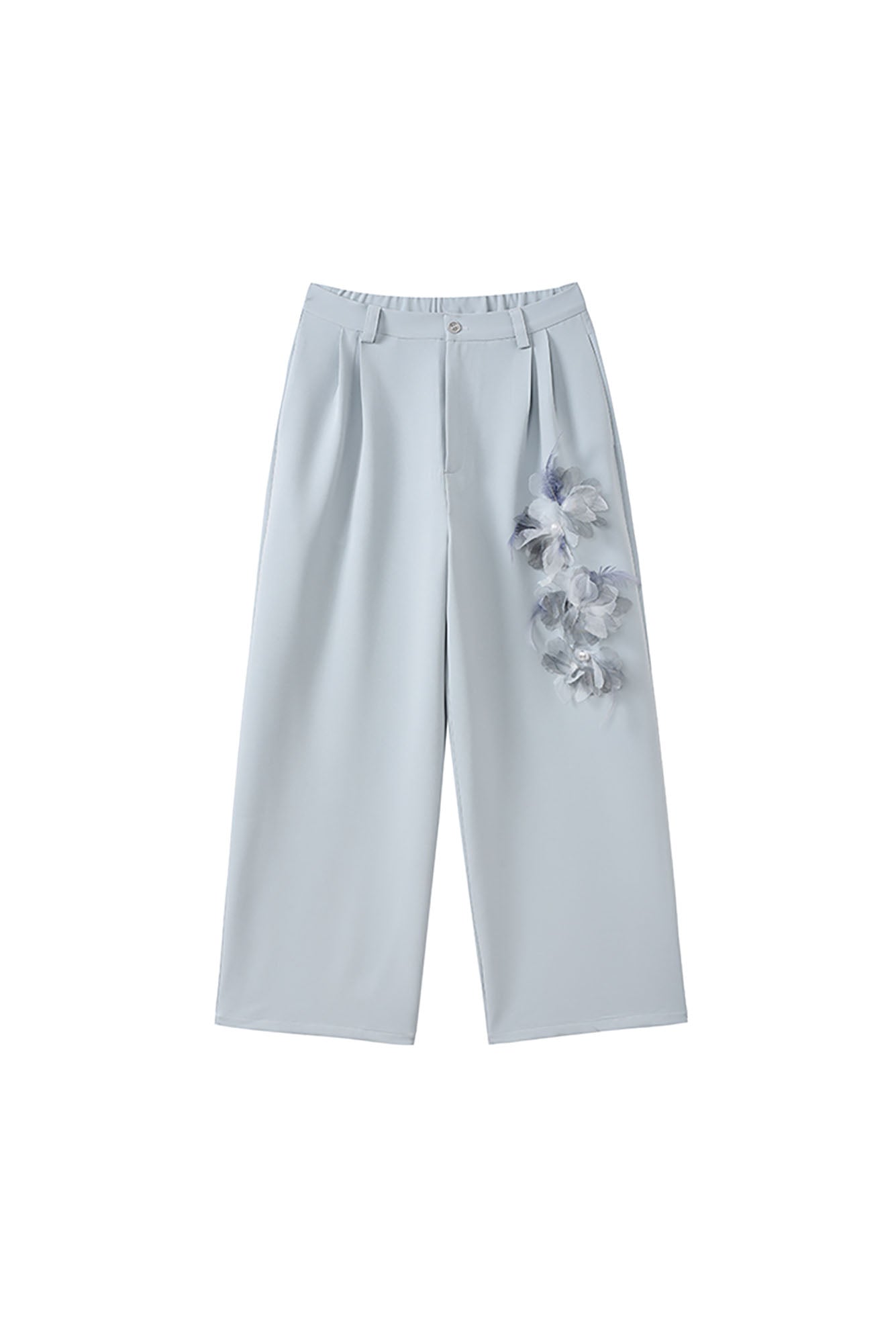 JIECHI Embellished Floral Pleated Straight-Leg Pants, premium urban and streetwear designers apparel on PROJECTISR.com, JIECHI
