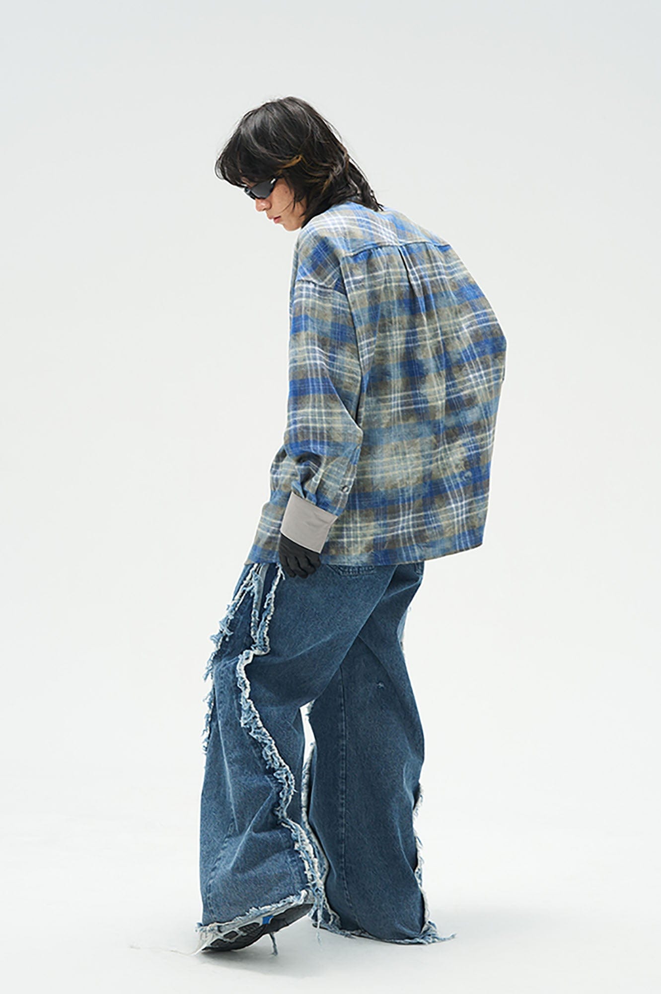 RELABEL Washed Plaid Tie-Dye Contrast-Collar Shirt, premium urban and streetwear designers apparel on PROJECTISR.com, RELABEL
