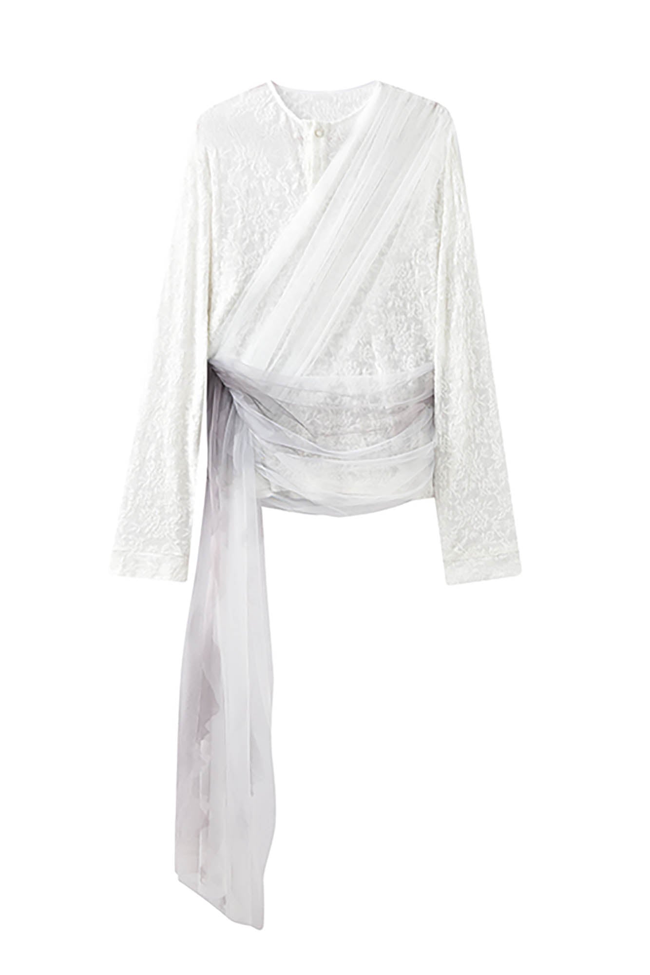 JIECHI Layered Sheer Wrap Lace Henley Shirt, premium urban and streetwear designers apparel on PROJECTISR.com, JIECHI