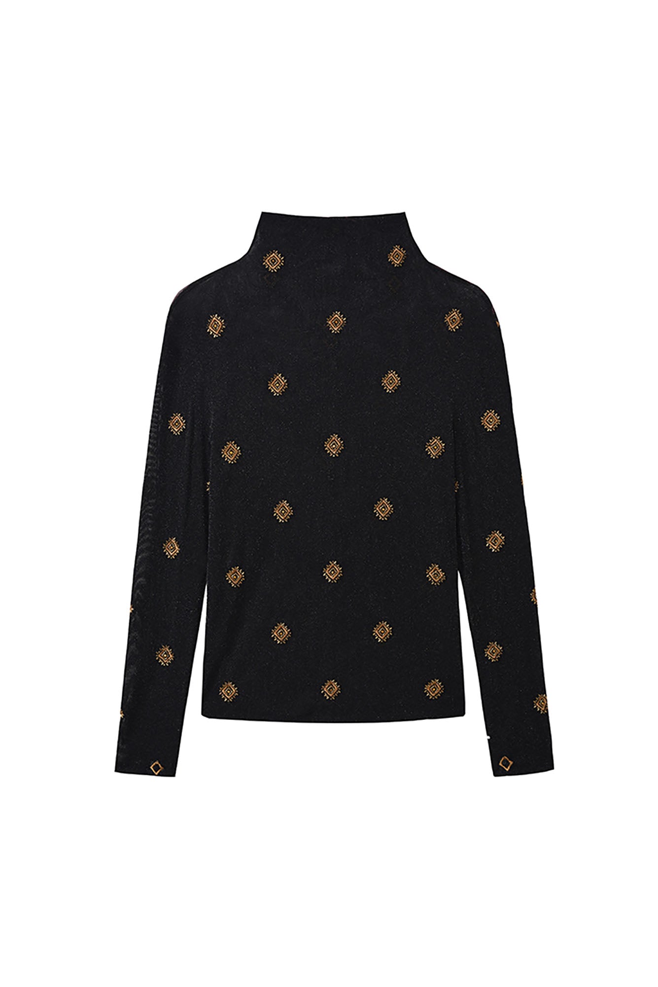 JIECHI Embroidered Mock-Neck Sheer Long-Sleeve Tee, premium urban and streetwear designers apparel on PROJECTISR.com, JIECHI