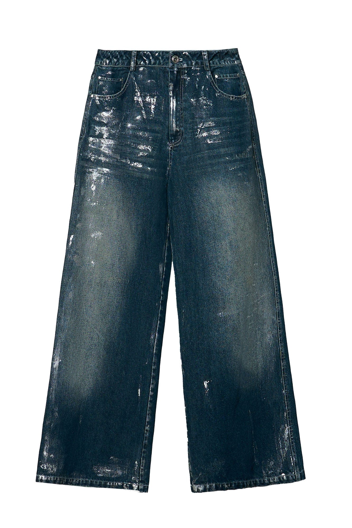 OIPWORD Silver-Brushed Distressed Wide-Leg Jeans, premium urban and streetwear designers apparel on PROJECTISR.com, OIPWORD