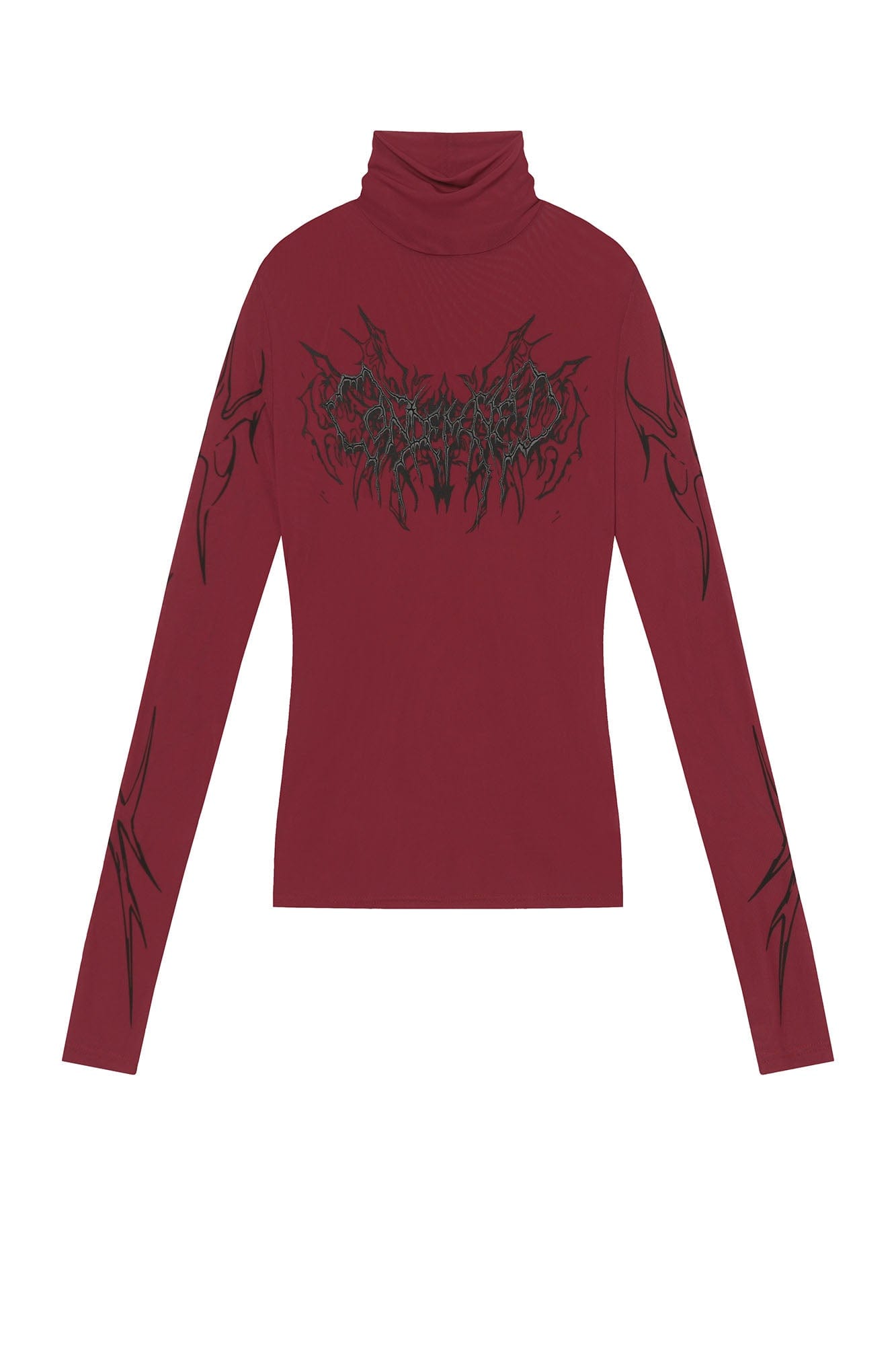 CLP Abstract Graphic Mesh Sheer Slim Turtleneck