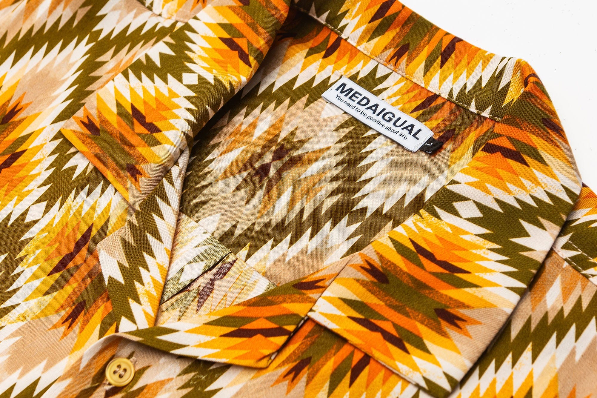 ME DA IGUAL Geometric Full-Print Button-Up Half Shirt, premium urban and streetwear designers apparel on PROJECTISR.com, ME DA IGUAL