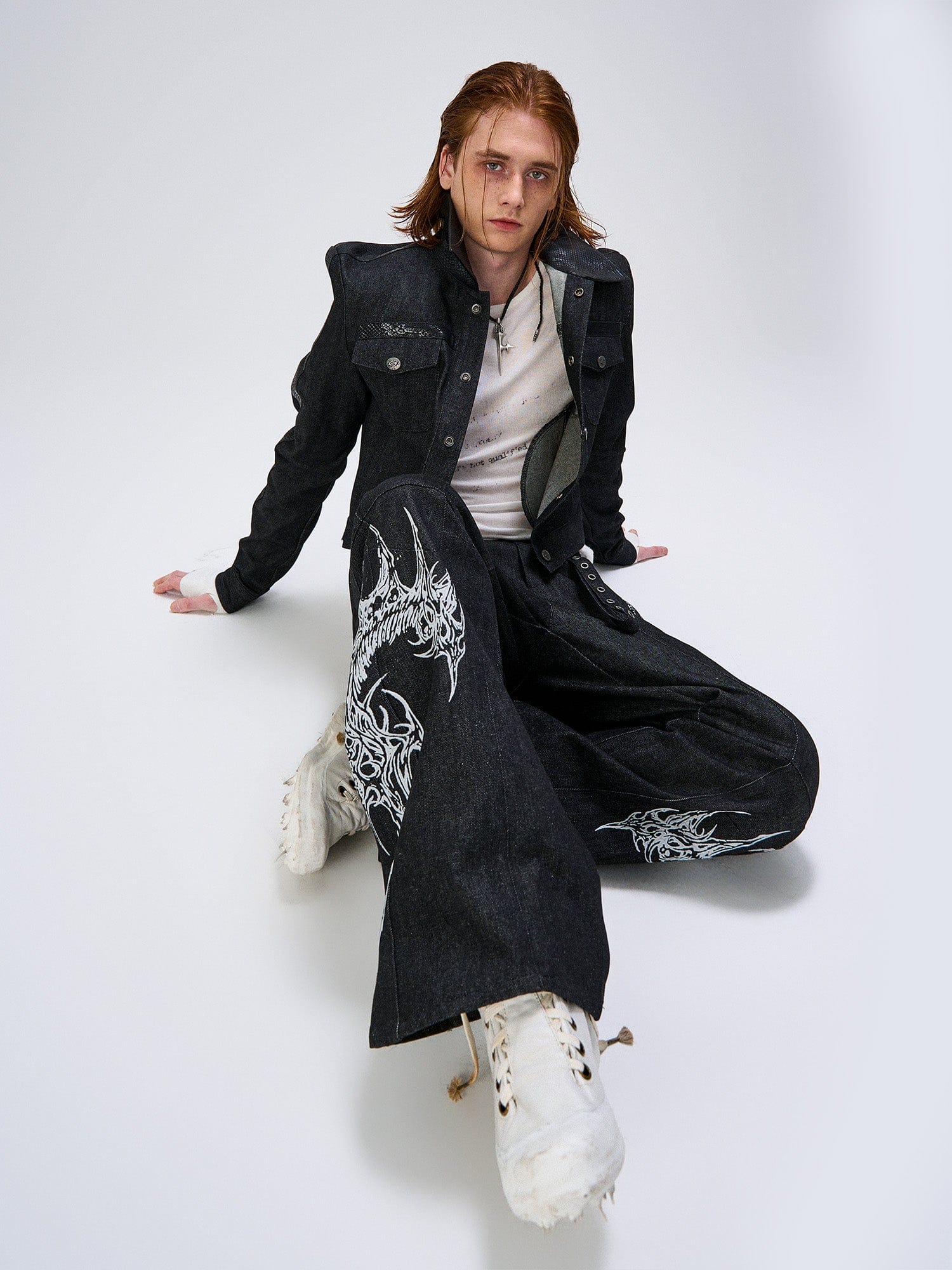 FLYERRER Serpent Cropped Raw Denim Jacket, premium urban and streetwear designers apparel on PROJECTISR.com, FLYERRER