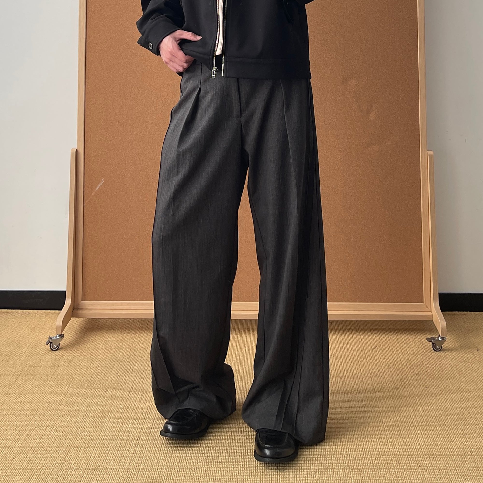 OKAYTHXBYE Essential Pleated Wide-Leg Trousers, premium urban and streetwear designers apparel on PROJECTISR.com, OKAYTHXBYE