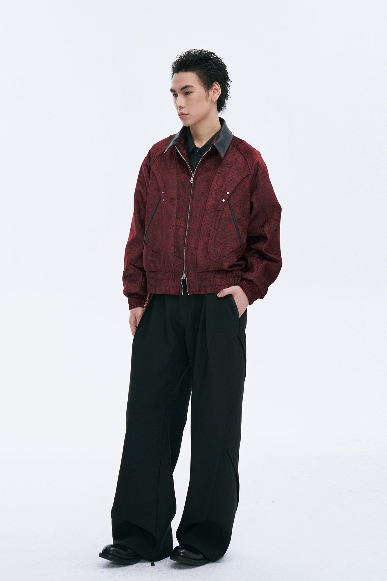 CATSSTAC Velvet Leather-Collar Elastic Jacket, premium urban and streetwear designers apparel on PROJECTISR.com, CATSSTAC