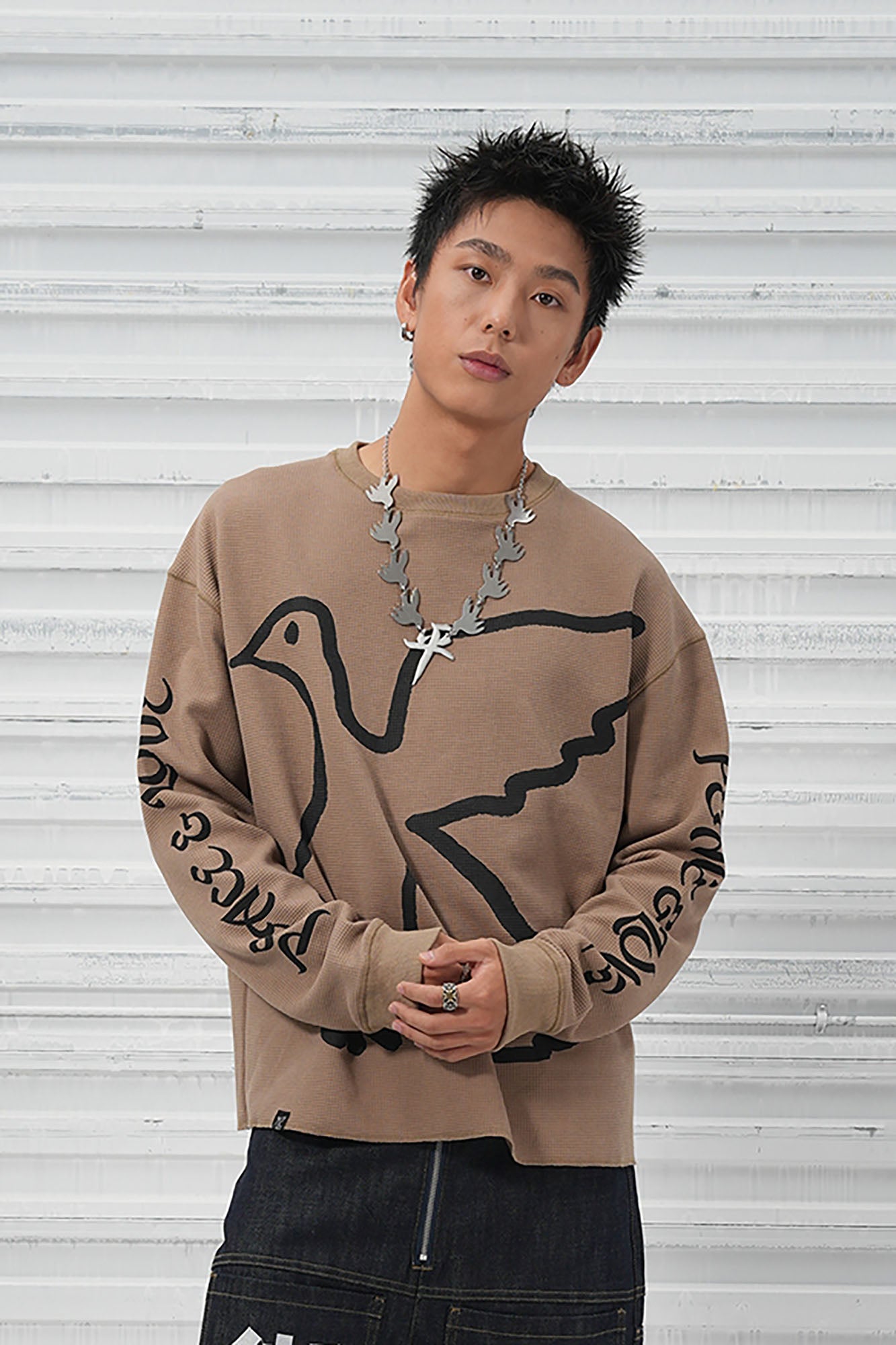 VINKID Pigeon Graphic Waffle Sweatshirt, premium urban and streetwear designers apparel on PROJECTISR.com, VINKID